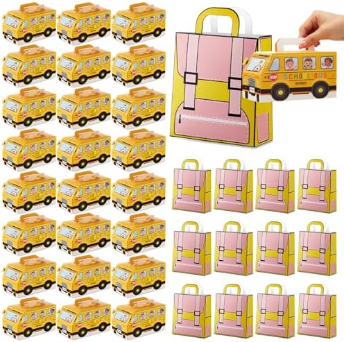 Weysat 36 Pcs School Bus Goodie Box and Backpack Bags Set
