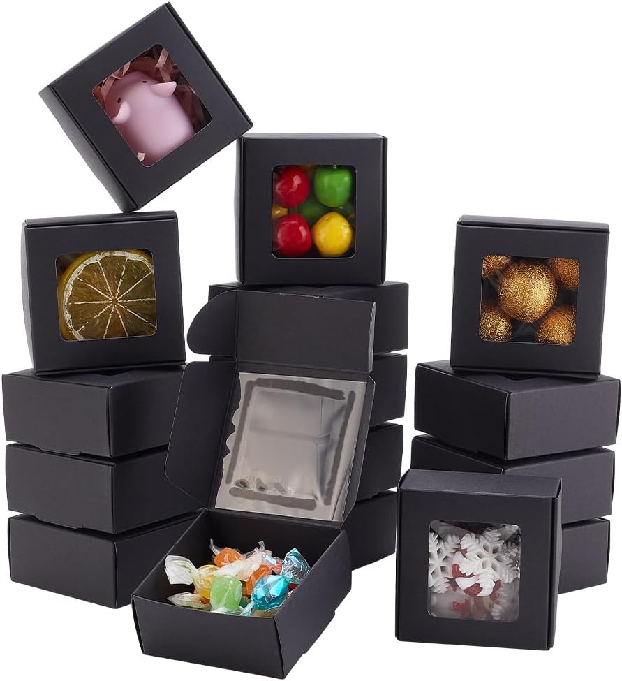BENECREAT 100-Pack Kraft Gift Boxes with Clear Window