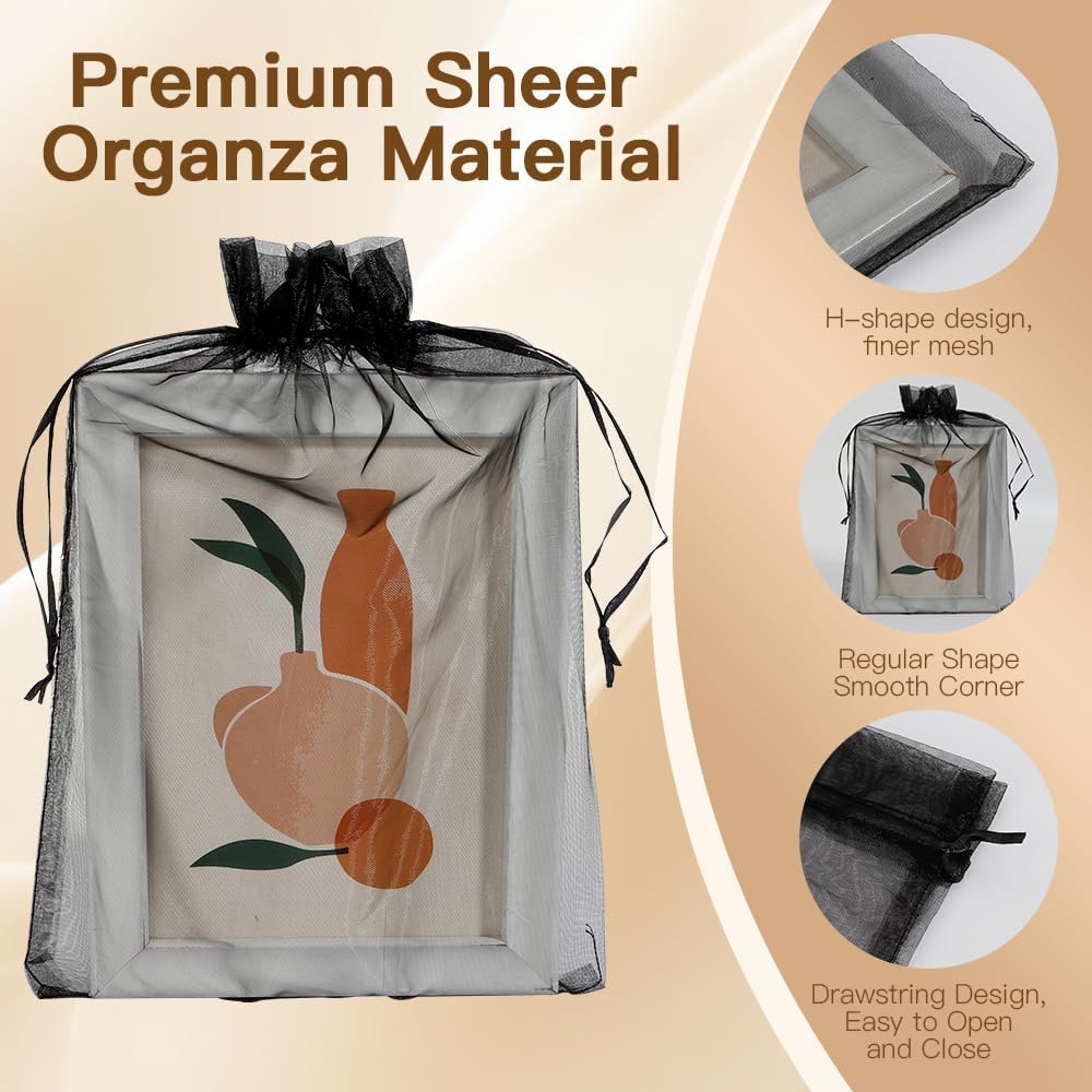 100PCS Black Organza Drawstring Gift Bags