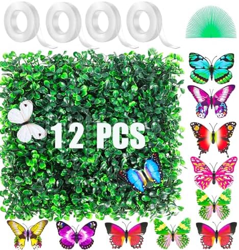 SunnySmile 12-Piece Artificial Grass Wall Panels with Double Sided Tape
