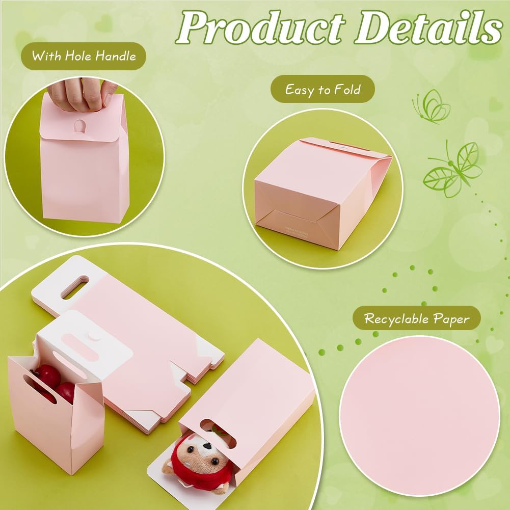 PH PandaHall 24 Pack Pink Gift Boxes with Handles