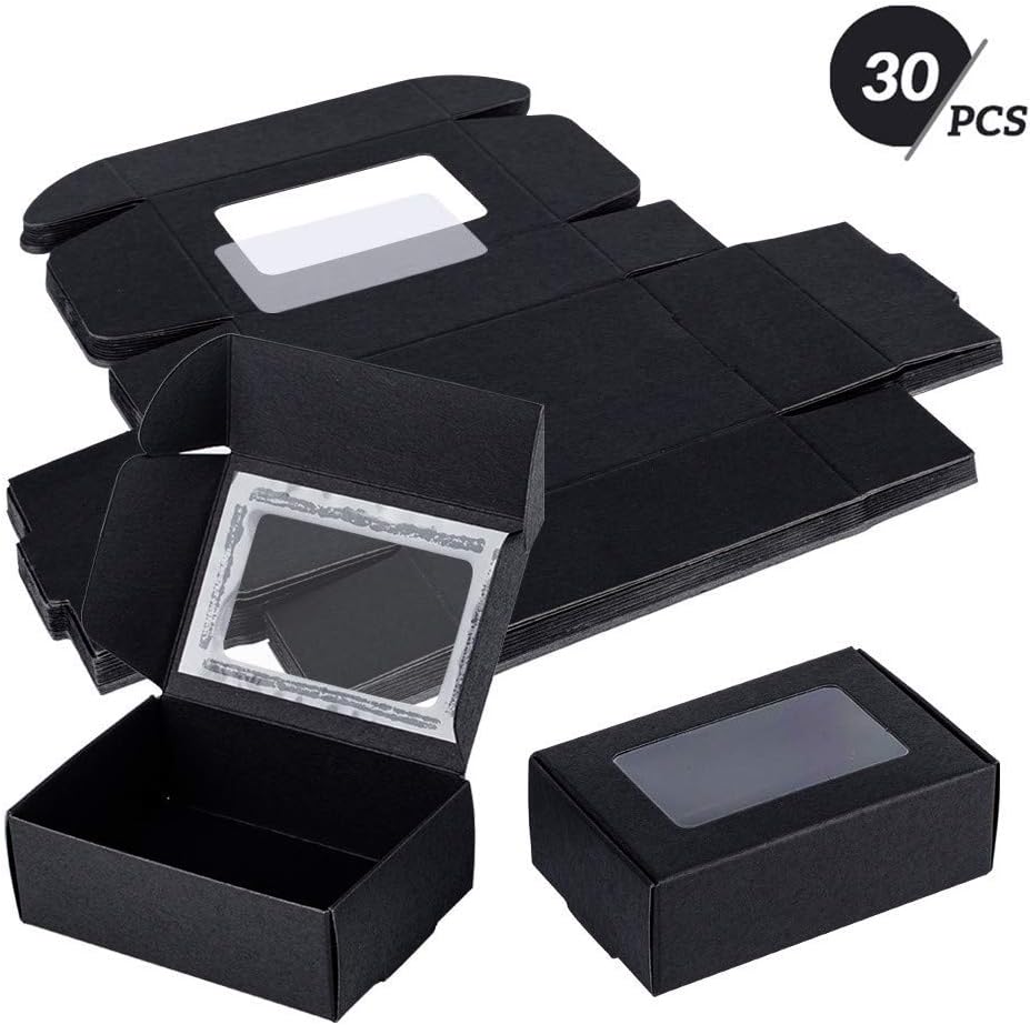 BENECREAT 30 Pack Black Kraft Gift Boxes with Clear Windows