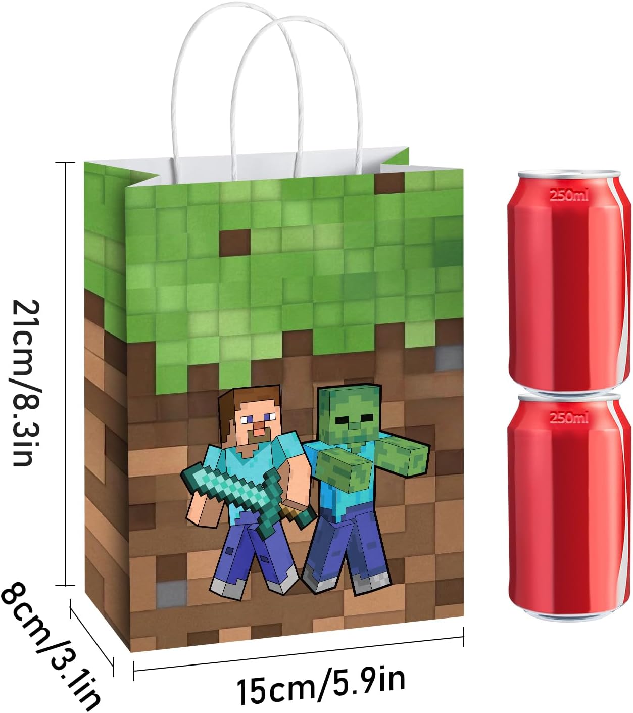 16pcs Pixel Game Party Gift Bags with Handle