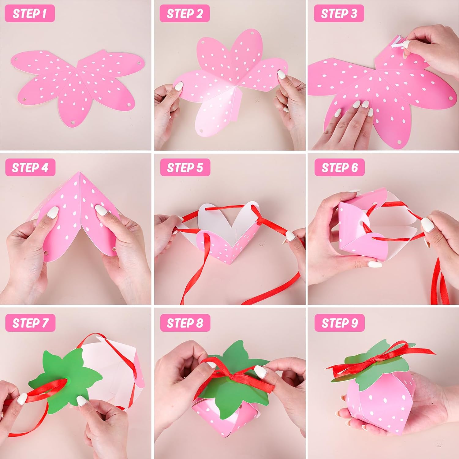 24Pcs Strawberry Shaped Treat Boxes with Ribbon Tape for Party Favors