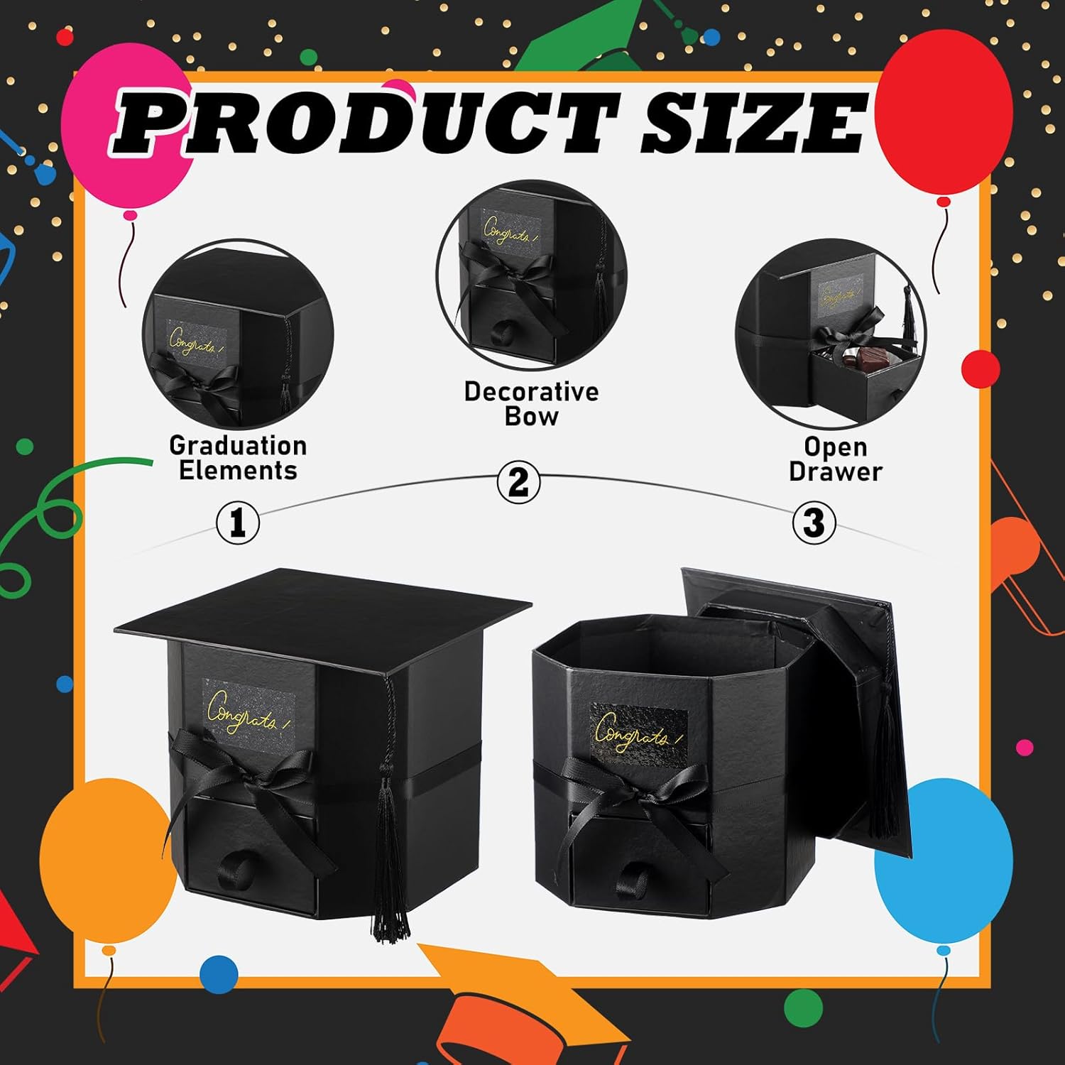 Chunful 3 Pcs Graduation Cap Gift Boxes with Drawer