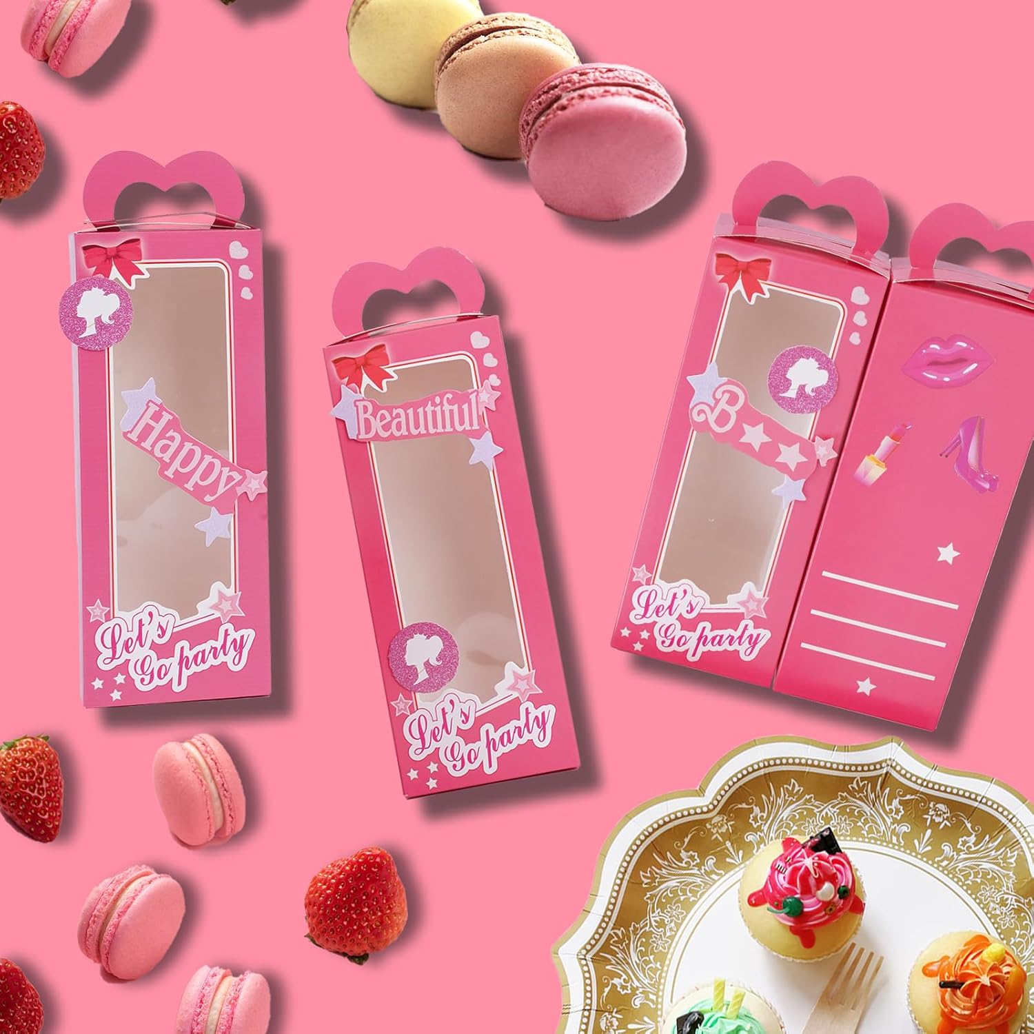 LANMAO 30pcs Pink Party Favor Boxes for Princess Parties