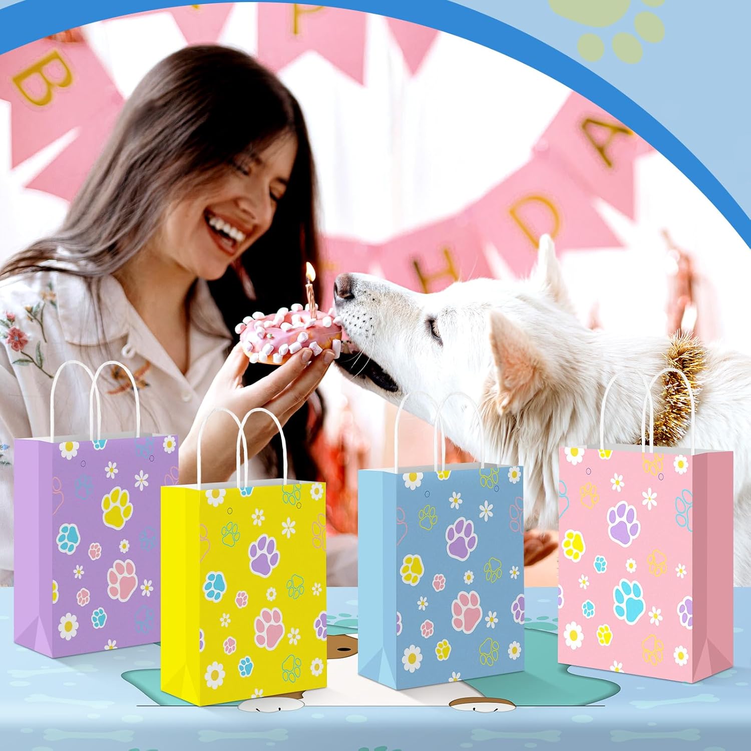 Kolldenn 24 Pcs Blue Dog Gift Bags with Handles