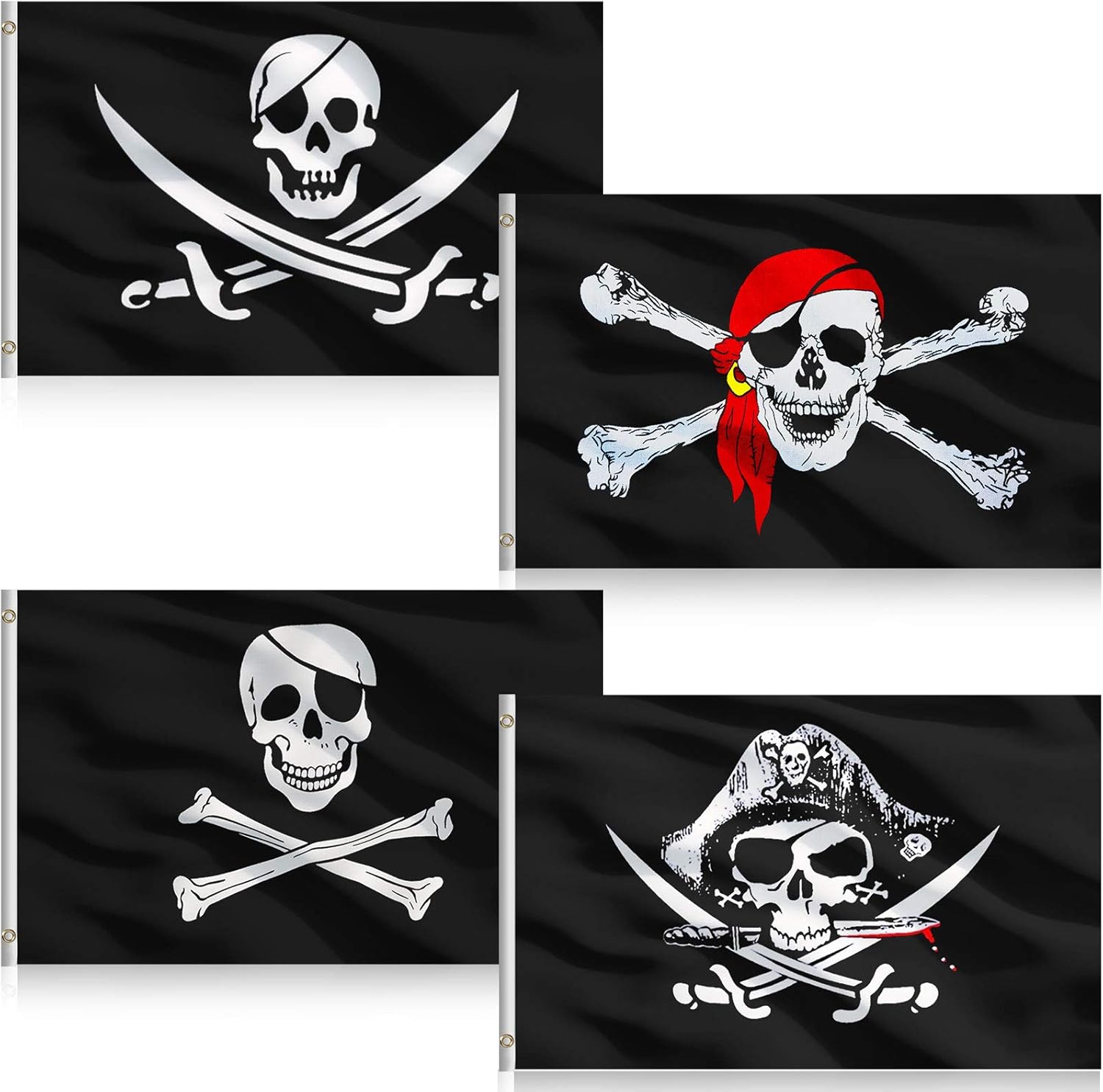 4 Pirate Flags Jolly Roger Halloween Decorations