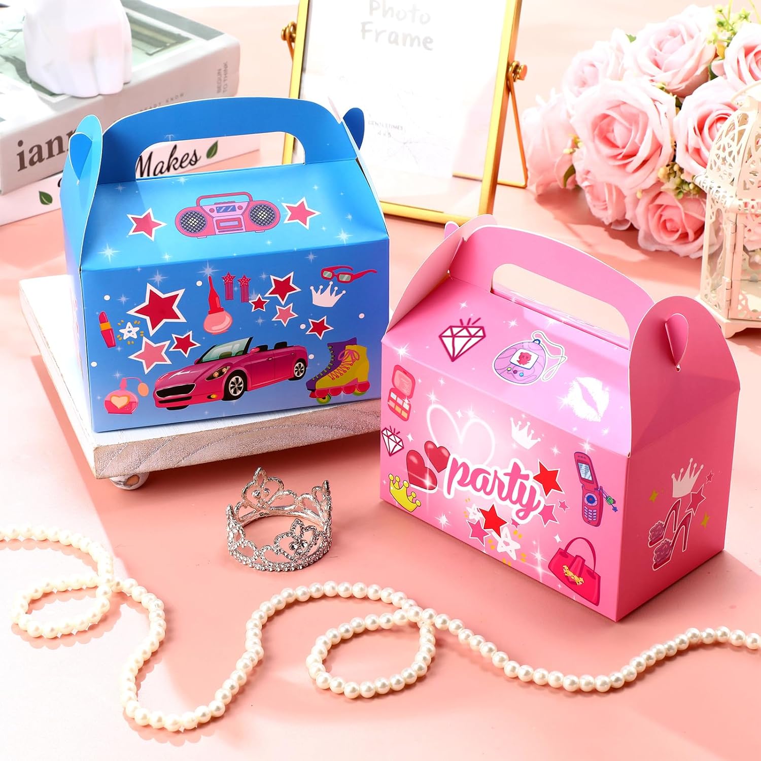 Motiskyy Blue Pink Goodie Bags 12 Pcs Gift Boxes with Handle