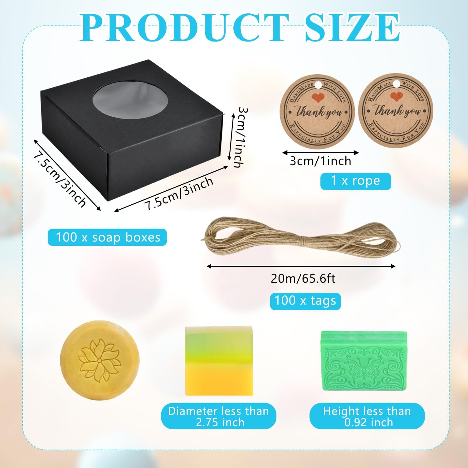 Worldity 100 Pcs Premium Soap Box with Clear Window and Hemp Rope