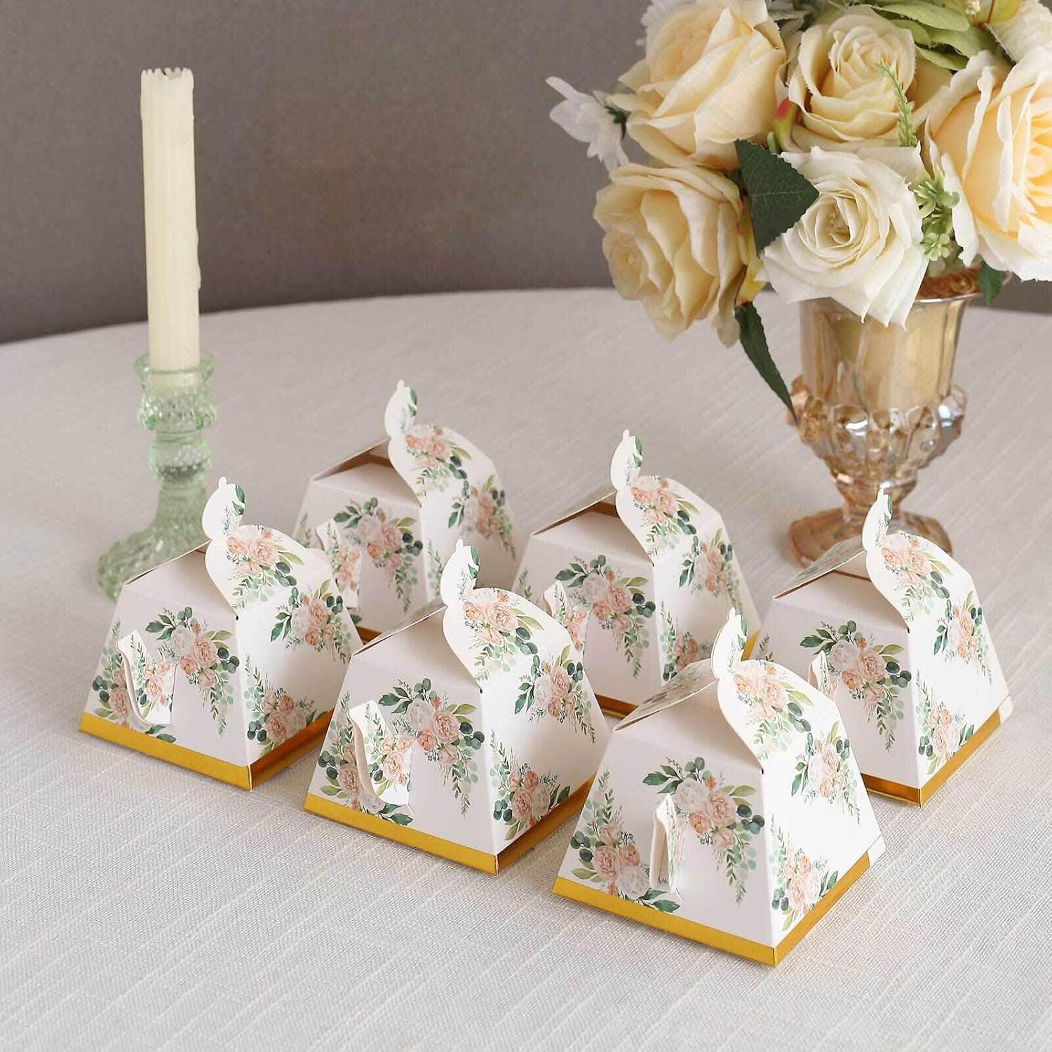 Efavormart 25 Pack Pink Peony Mini Teapot Gift Boxes with Gold Edge