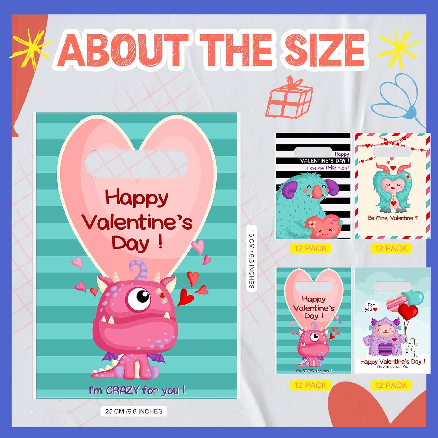 Frienda 100 Plastic Valentine Gift Bags with Handle