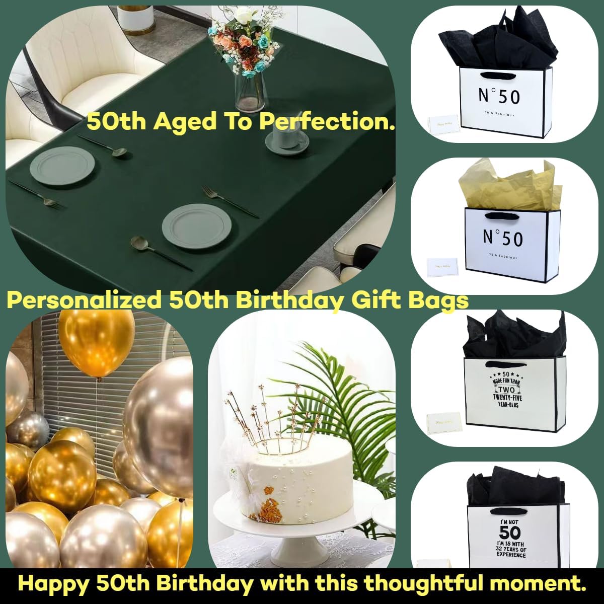 JUNESHE 50th Birthday Gift Bag for Men Women