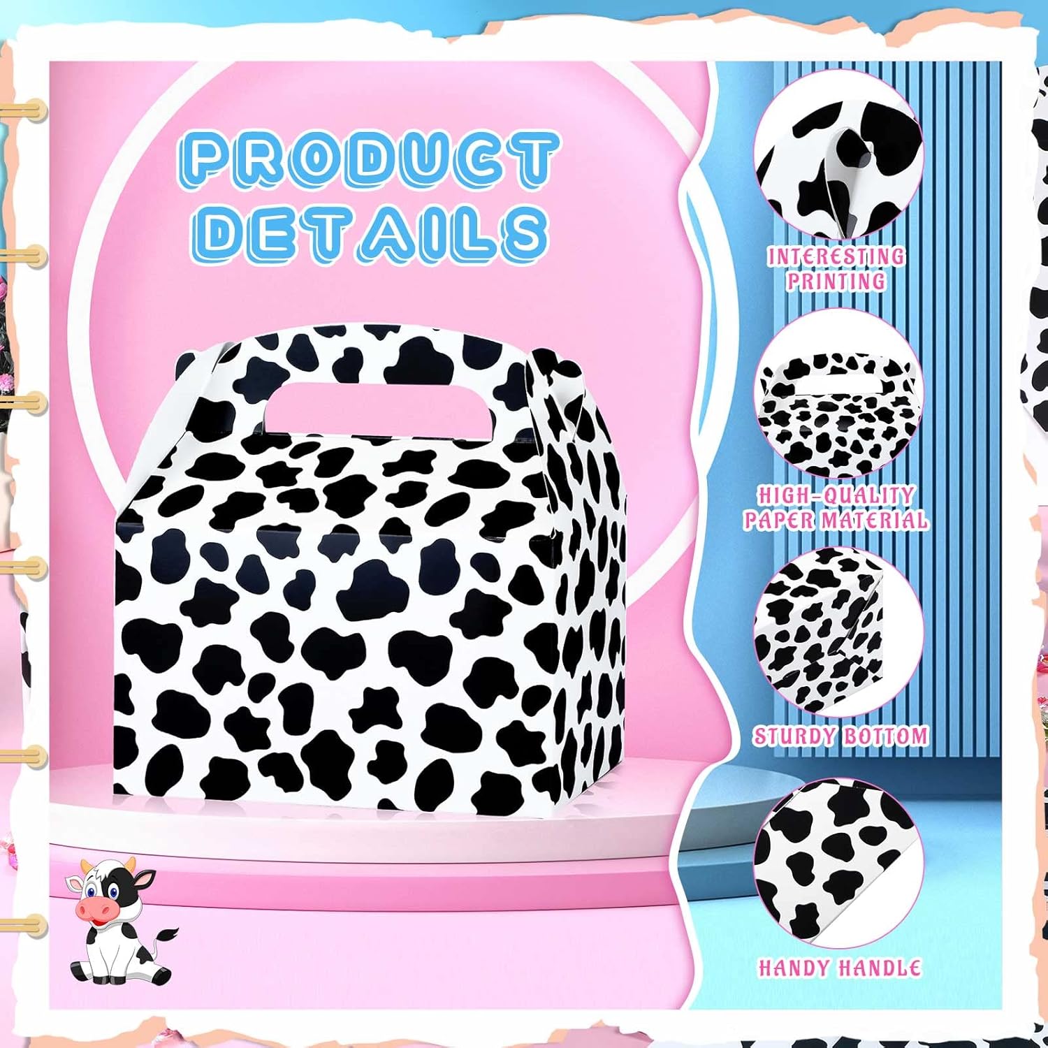 24 Pack Cow Print Gift Boxes for Parties and Celebrations
