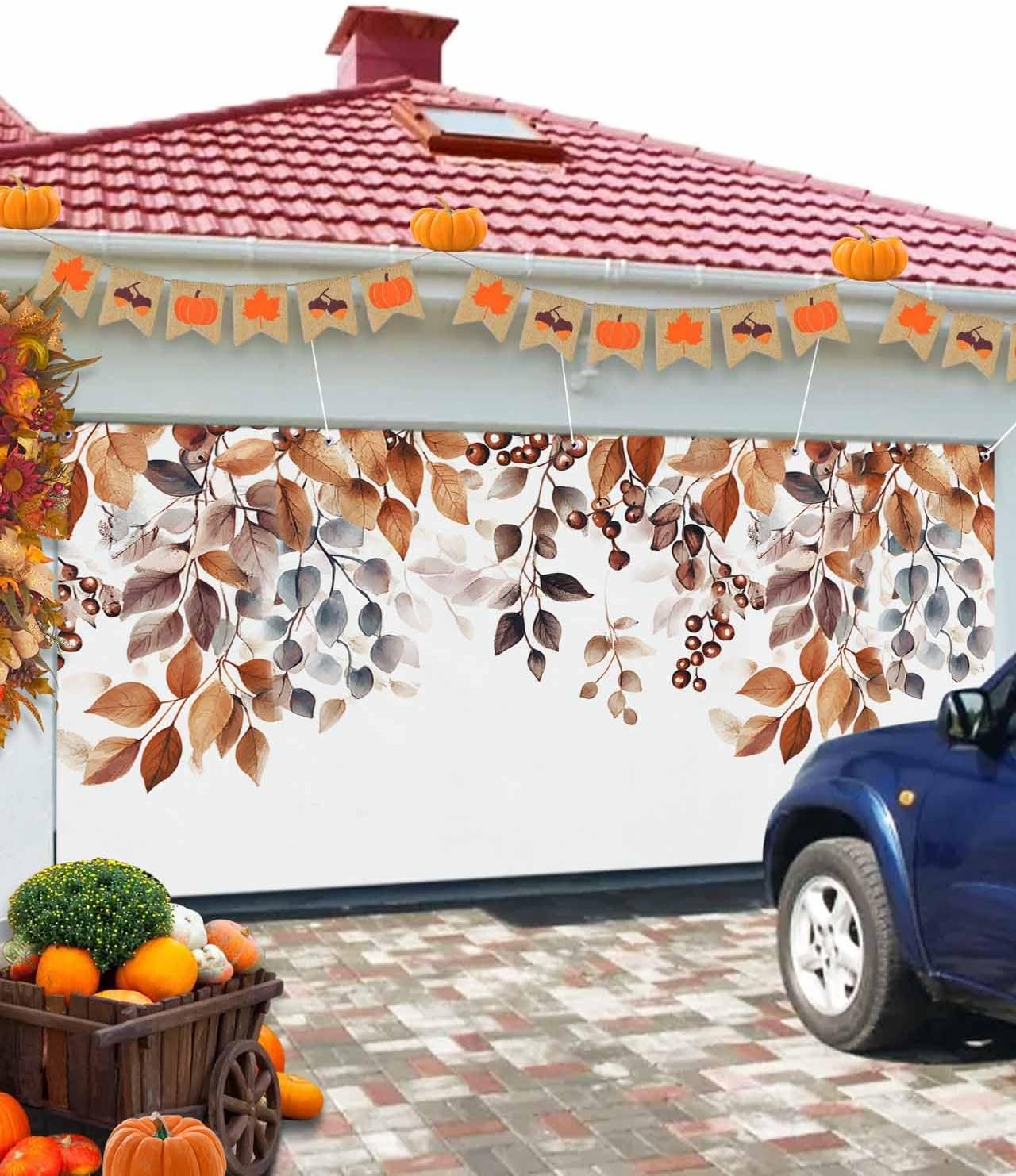 Brown Eucalyptus Leaves Garage Door Cover 7x8ft