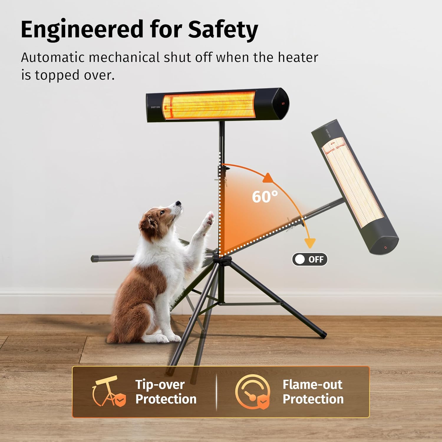 EAST OAK 1500W Infrared Patio Heater with 3 Heat Levels and IP55 Waterproof