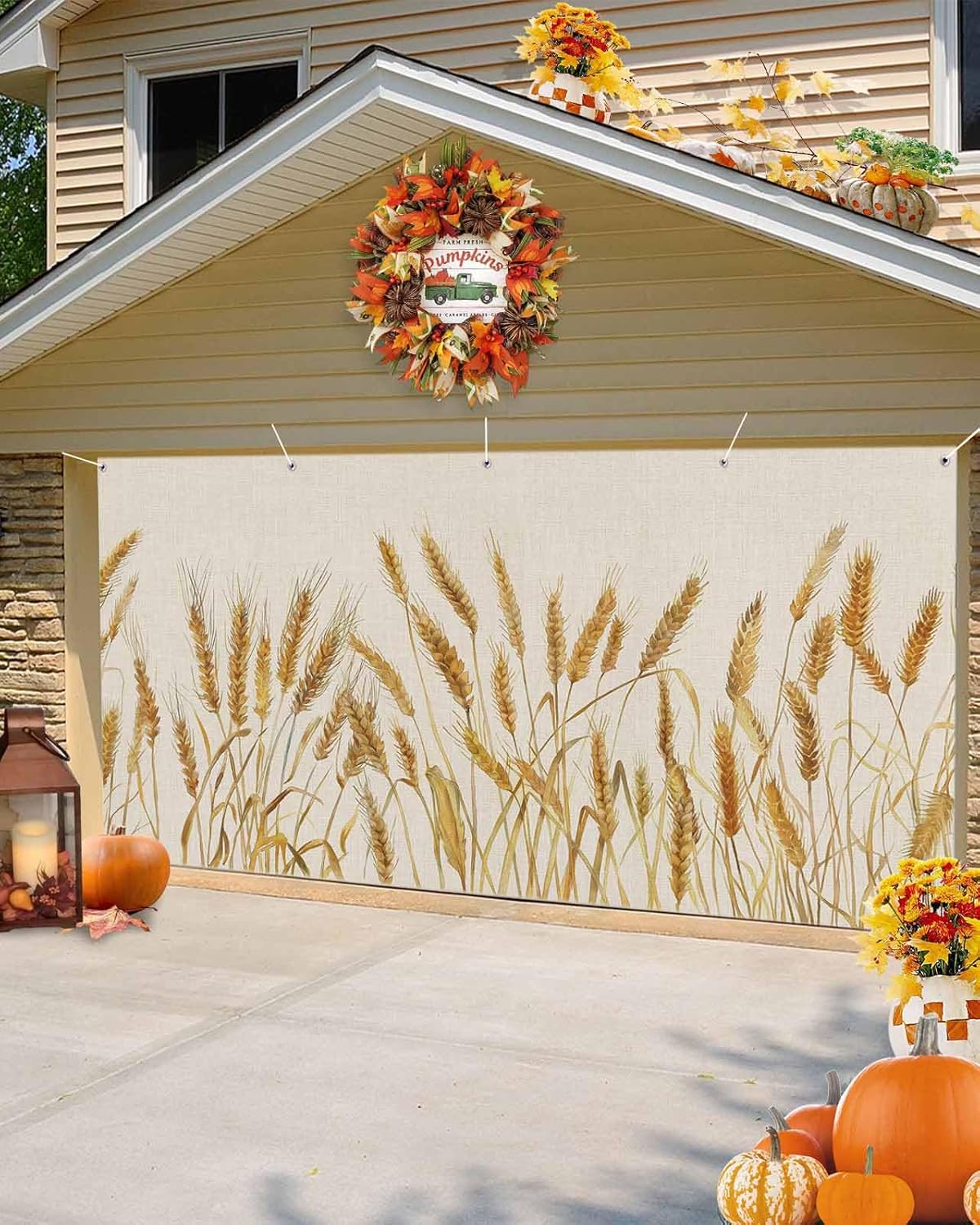 IDOWMAT Fall Yellow Wheat Spikelets Garage Door Cover 7x8ft