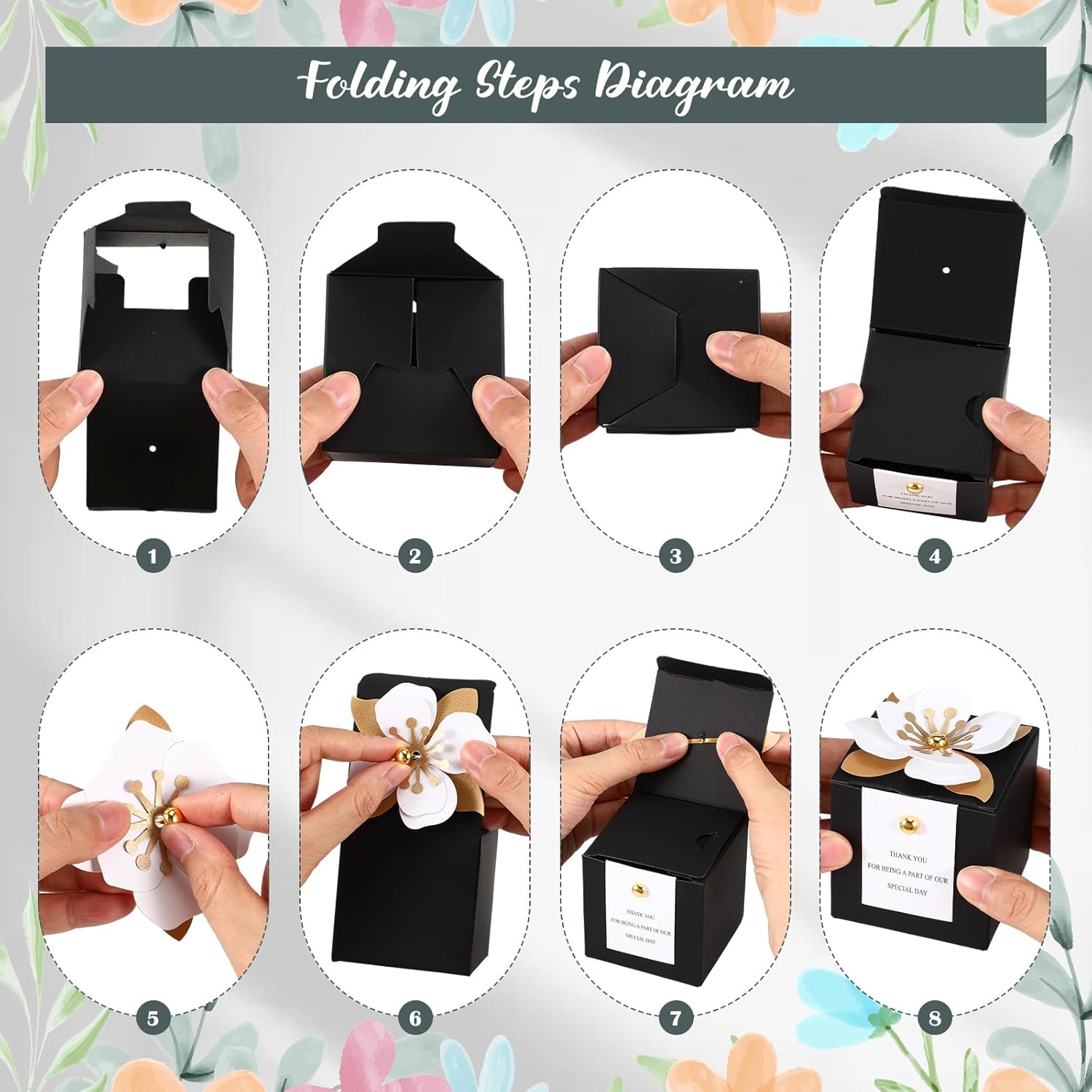 Affrolling 50 Pcs Black Wedding Favor Boxes with Thank You Card