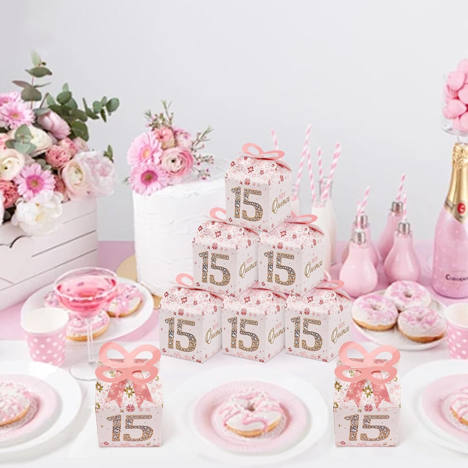 Qonmpcvu 50PCS 15th Birthday Gift Boxes Rose Gold Decor