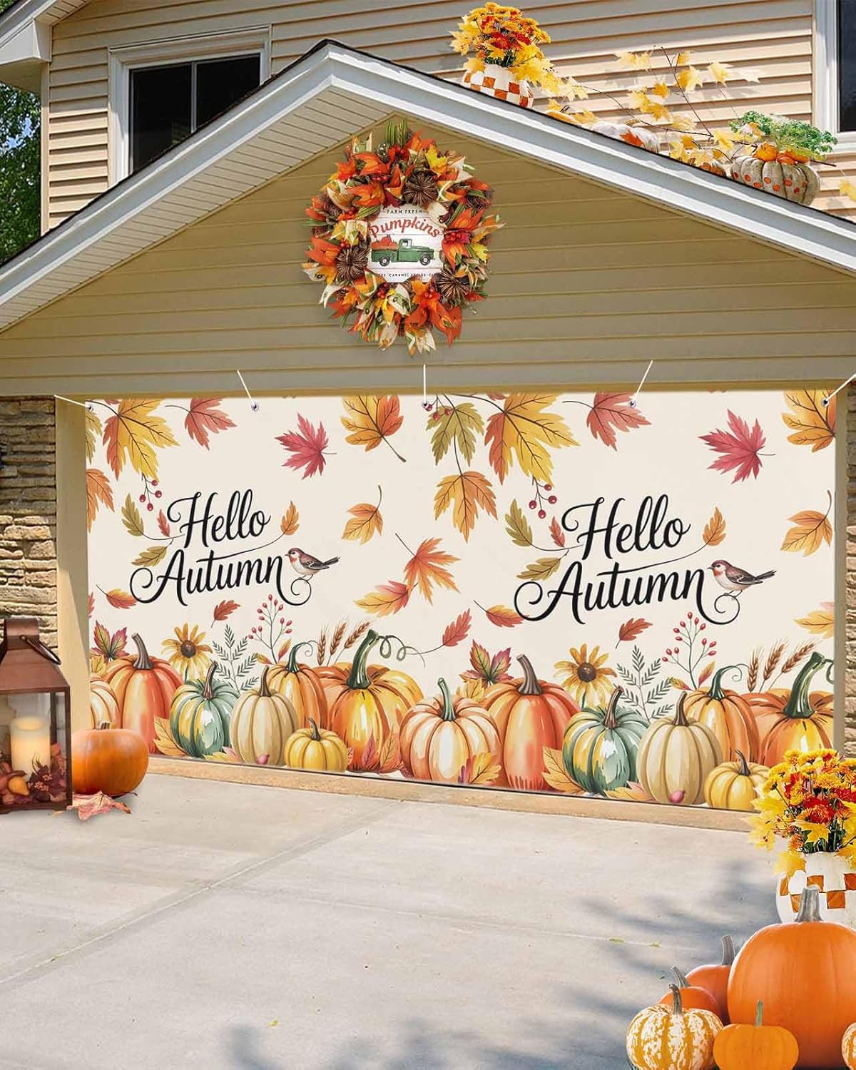 Fall Garage Door Banner 7x8 ft Hello Autumn Decor