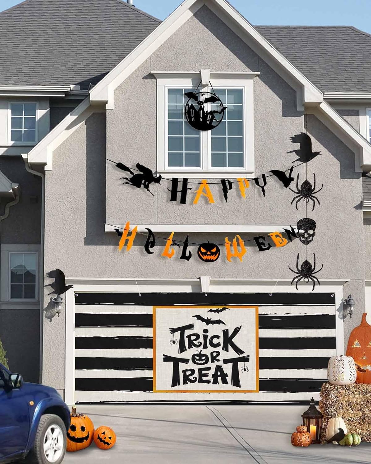IDOWMAT Black Quotes Trick Or Treat Garage Door Cover 7x8ft