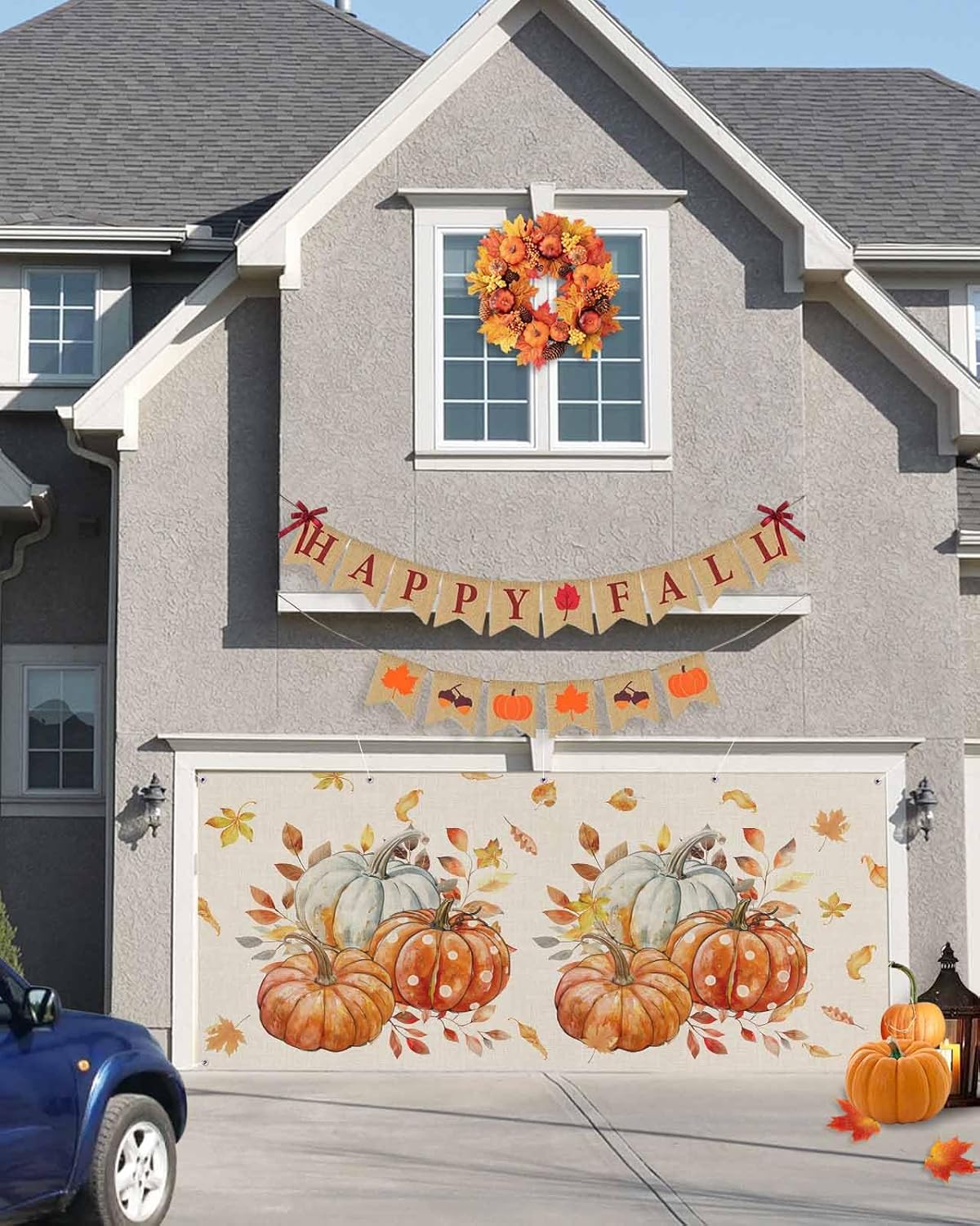 Fall Orange Pumpkin Harvest Burlap Garage Door Cover 7x8ft