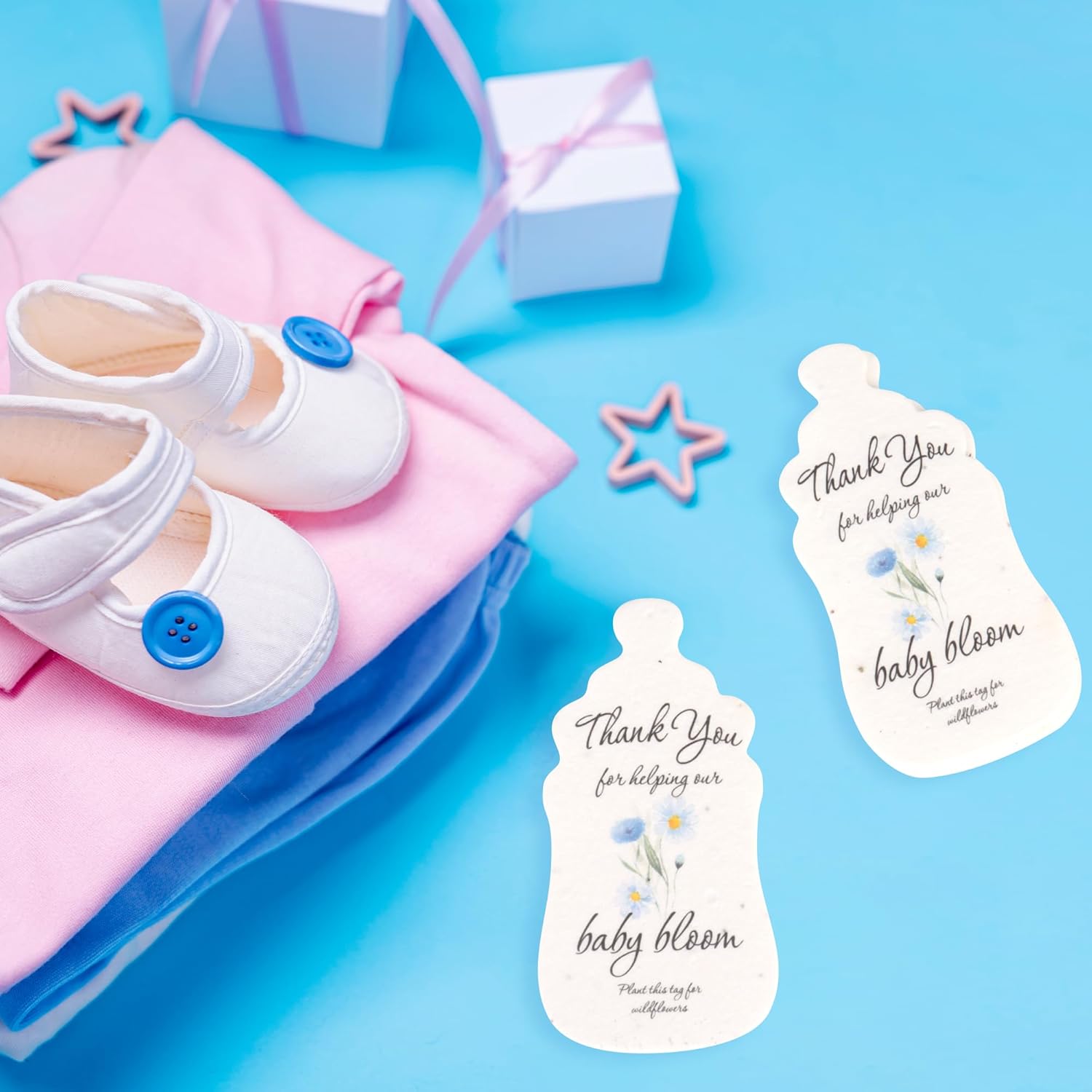 15pcs Blue Baby Bottles with Wildflower Seeds