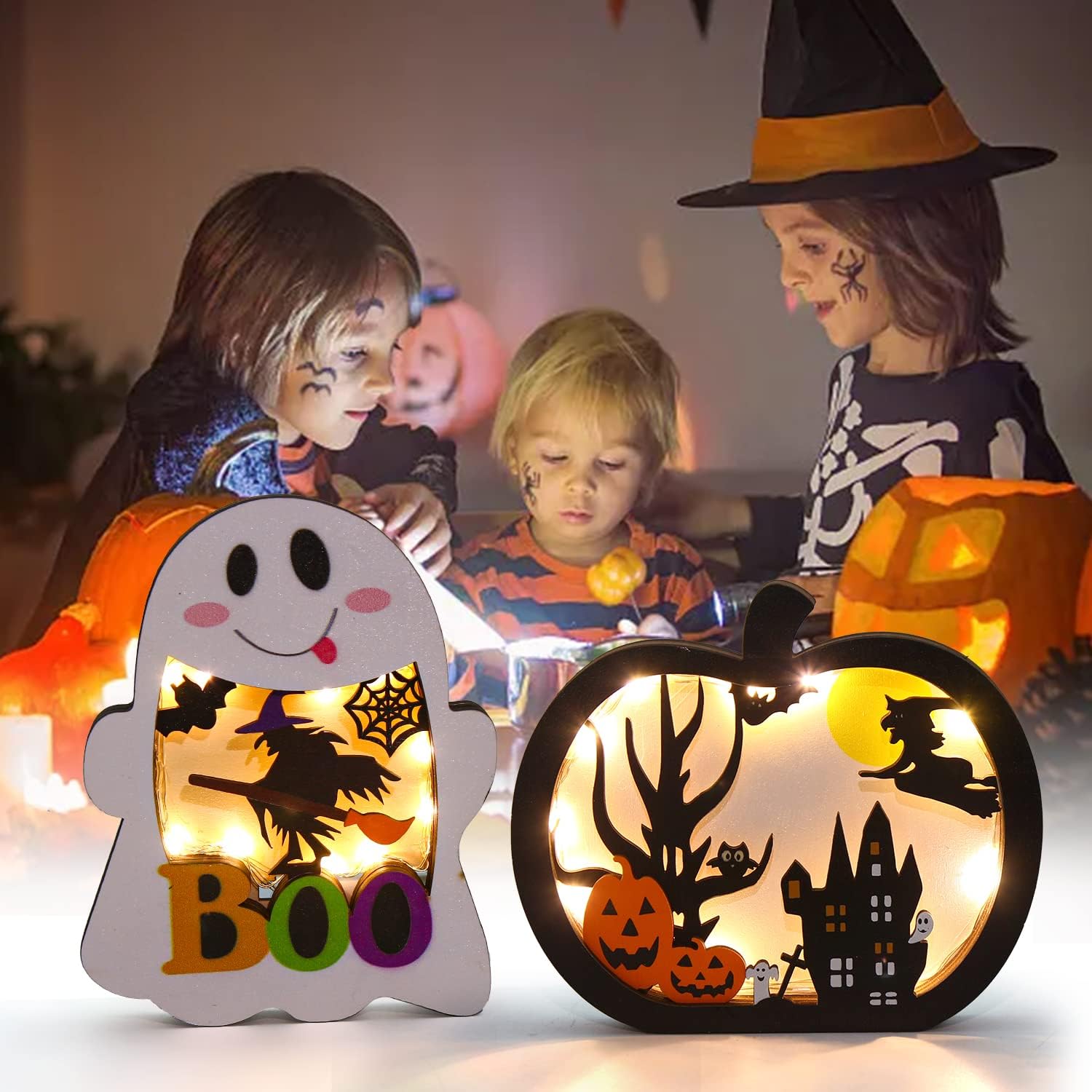 SULOLI Halloween Lighted Pumpkin and Ghost Decorations