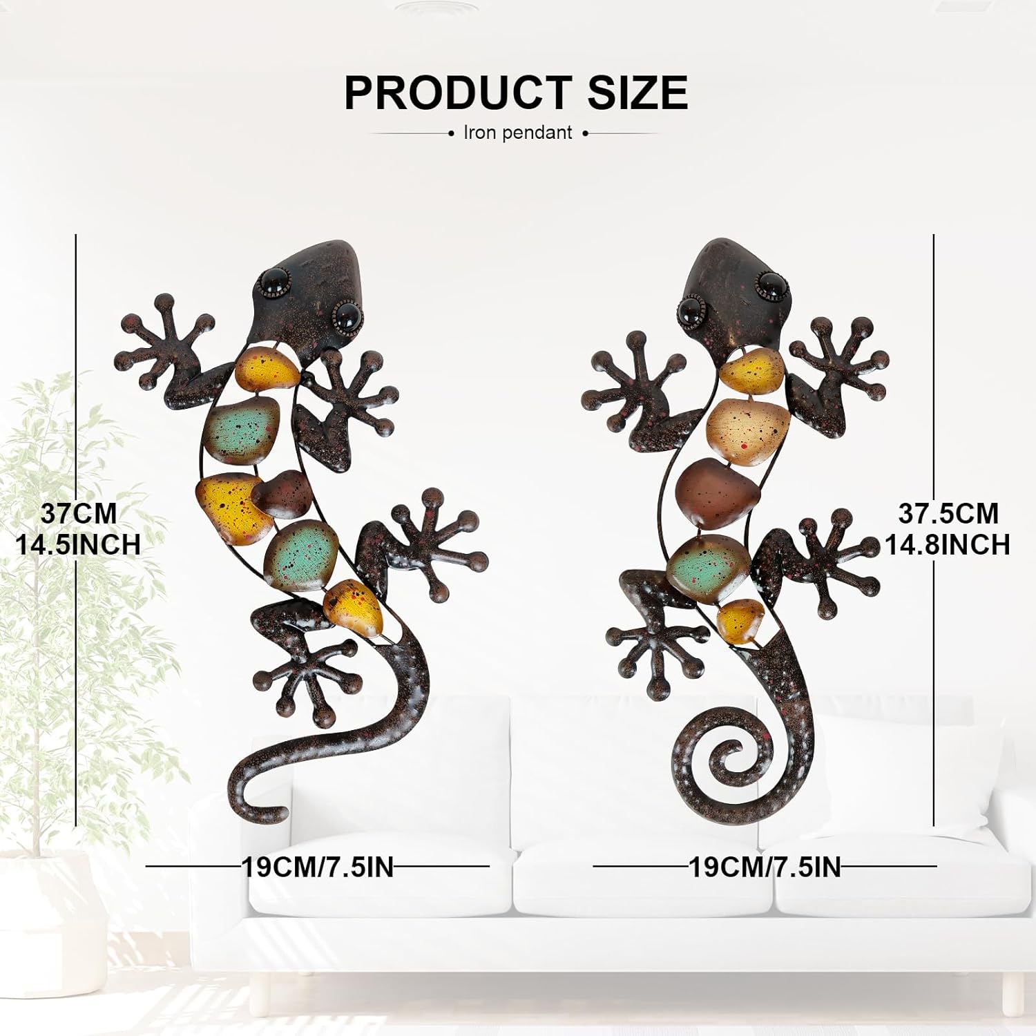 LIFFY Metal Gecko Wall Decor 2 Pack Large 15 Inch