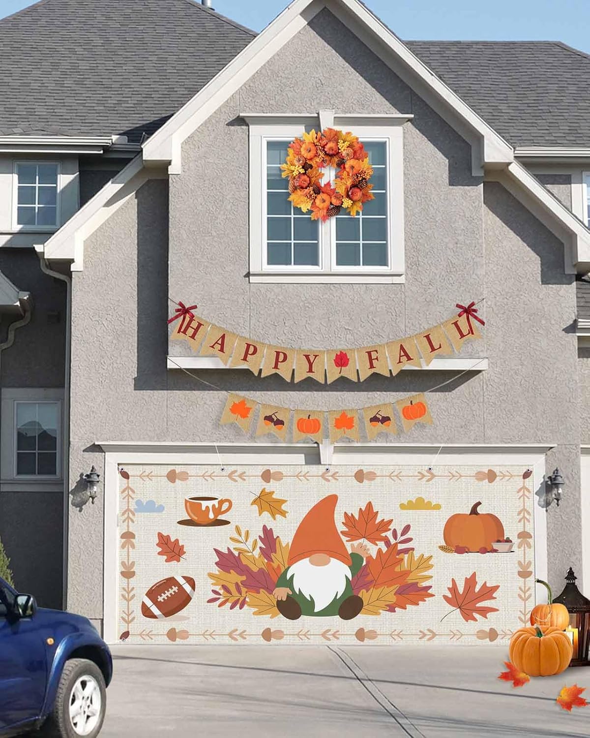 Fall Garage Door Banner 7x8 ft Gnome Pumpkin Decoration