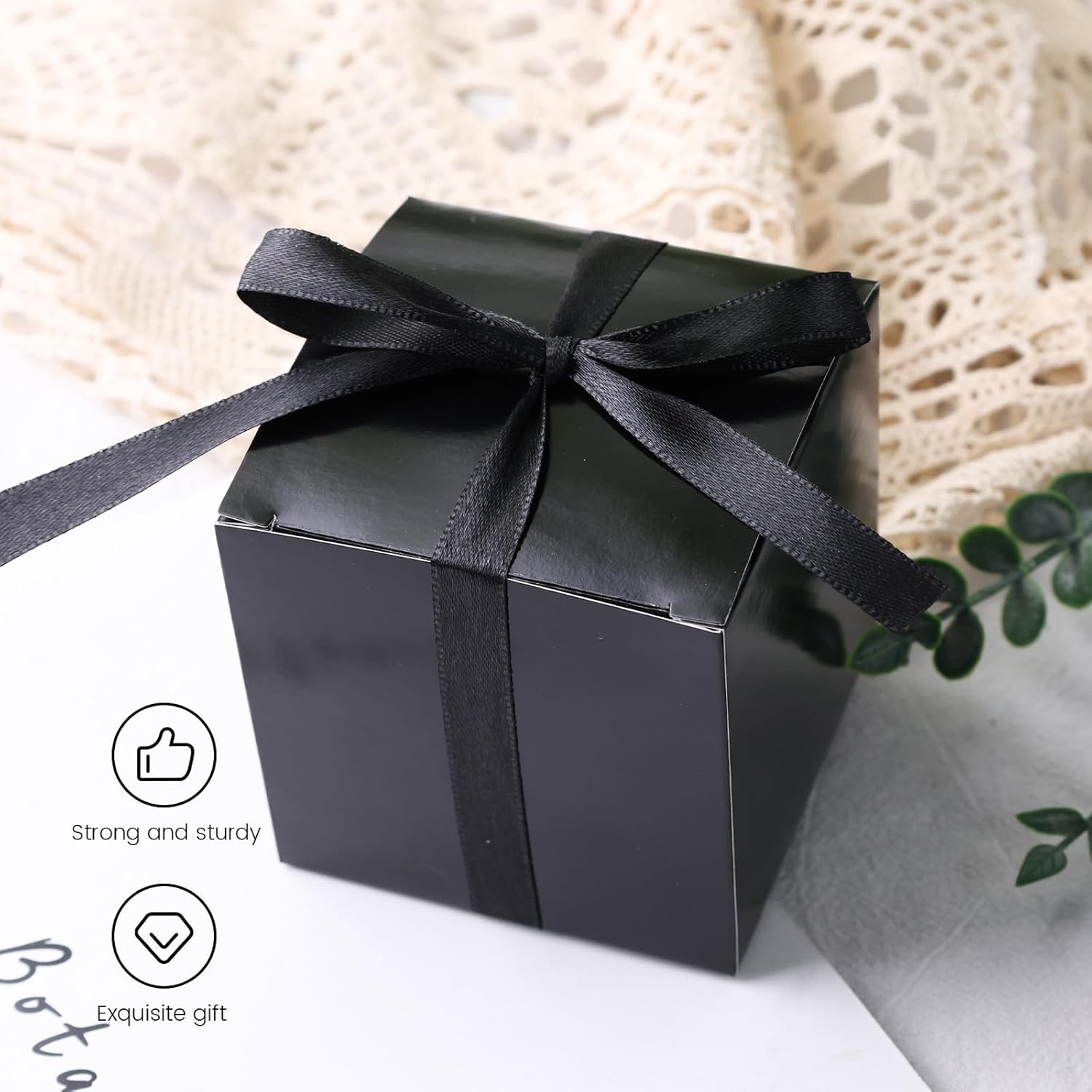 VGOODALL 50PCS Black Kraft Gift Boxes with Ribbon