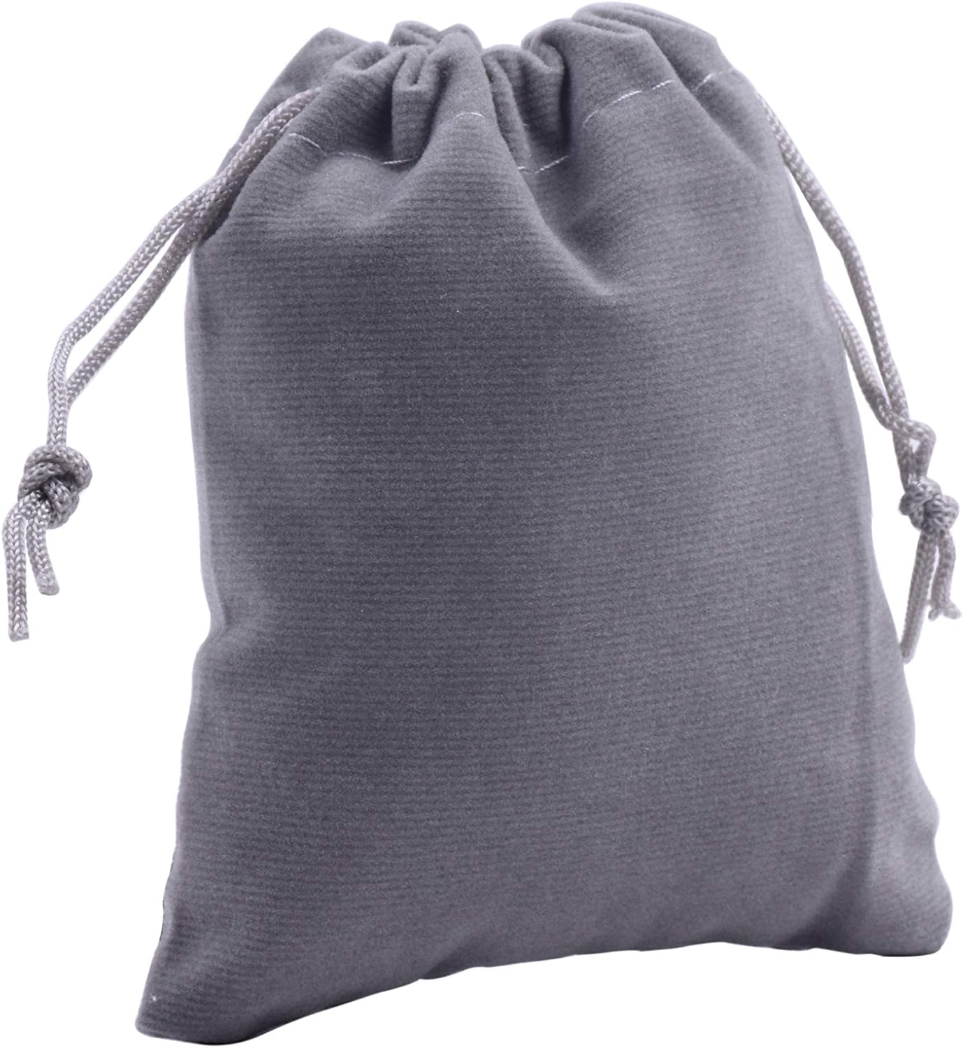 Sansam 50pcs Grey Drawstring Velvet Bags for Gifts and Events