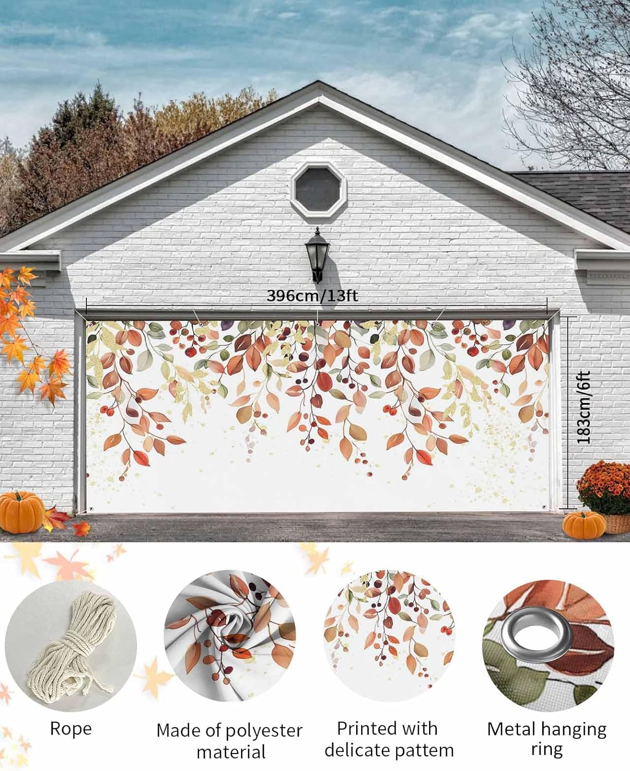 Watercolor Fall Leaves Garage Door Cover 7x8ft