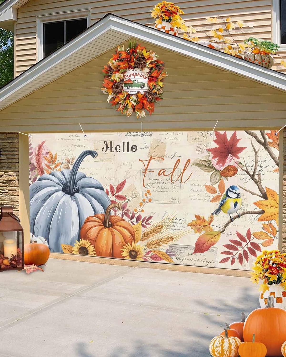 Fall Garage Door Banner 7x8 ft Hello Pumpkin Decor