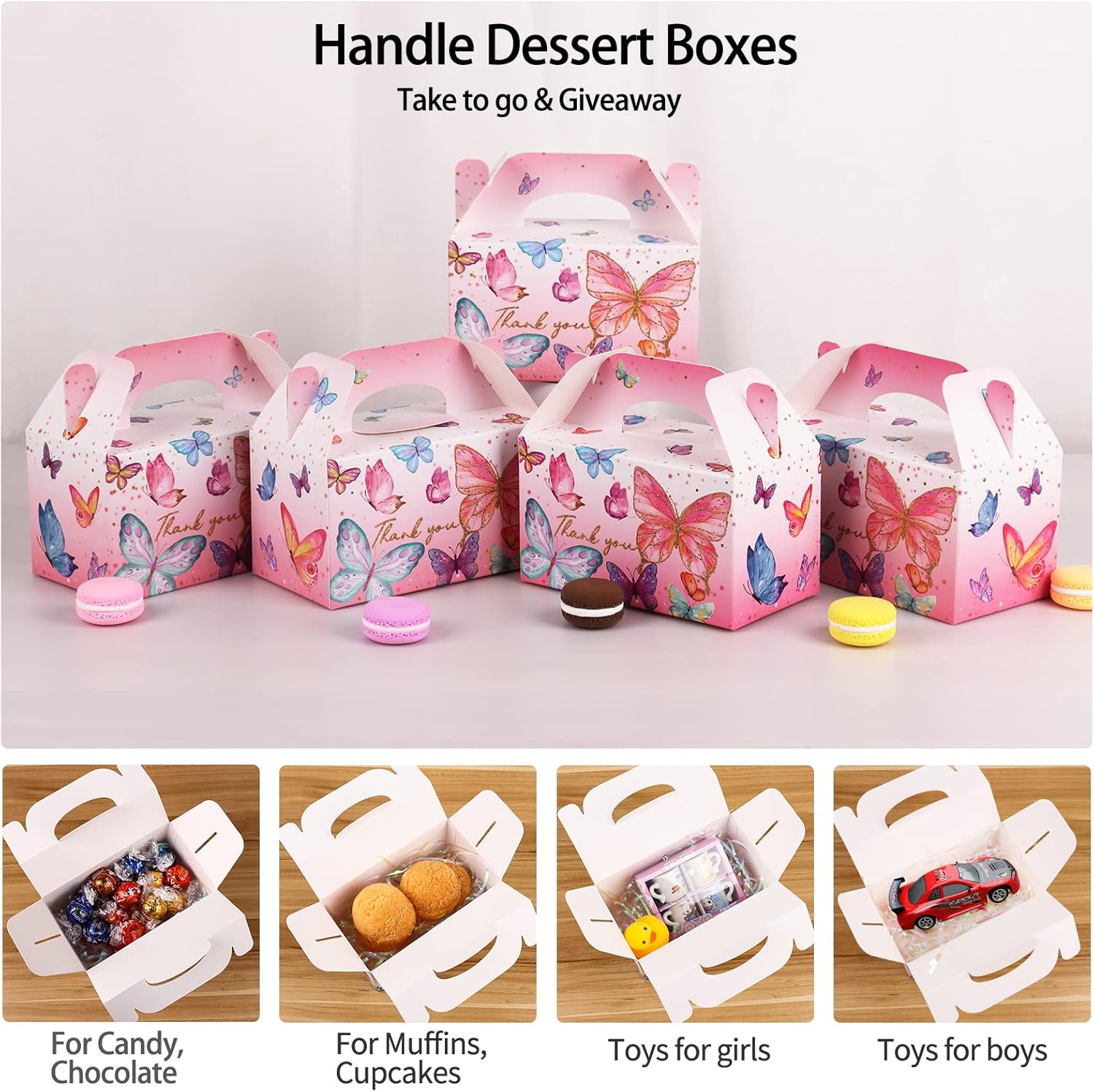 Thank You Treat Boxes 12 Pack Floral Gable Gift Boxes with Handles
