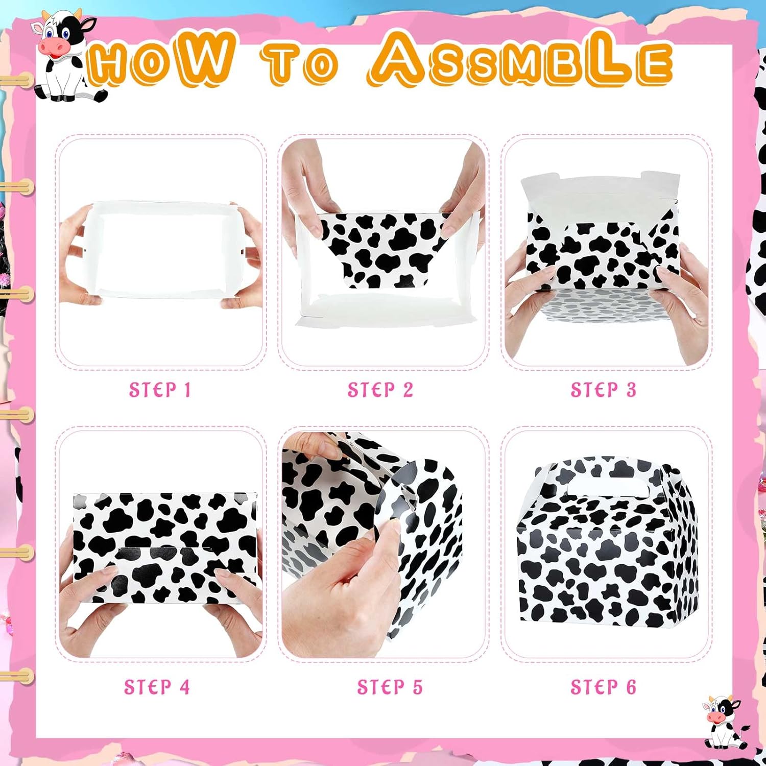 24 Pack Cow Print Gift Boxes for Parties and Celebrations