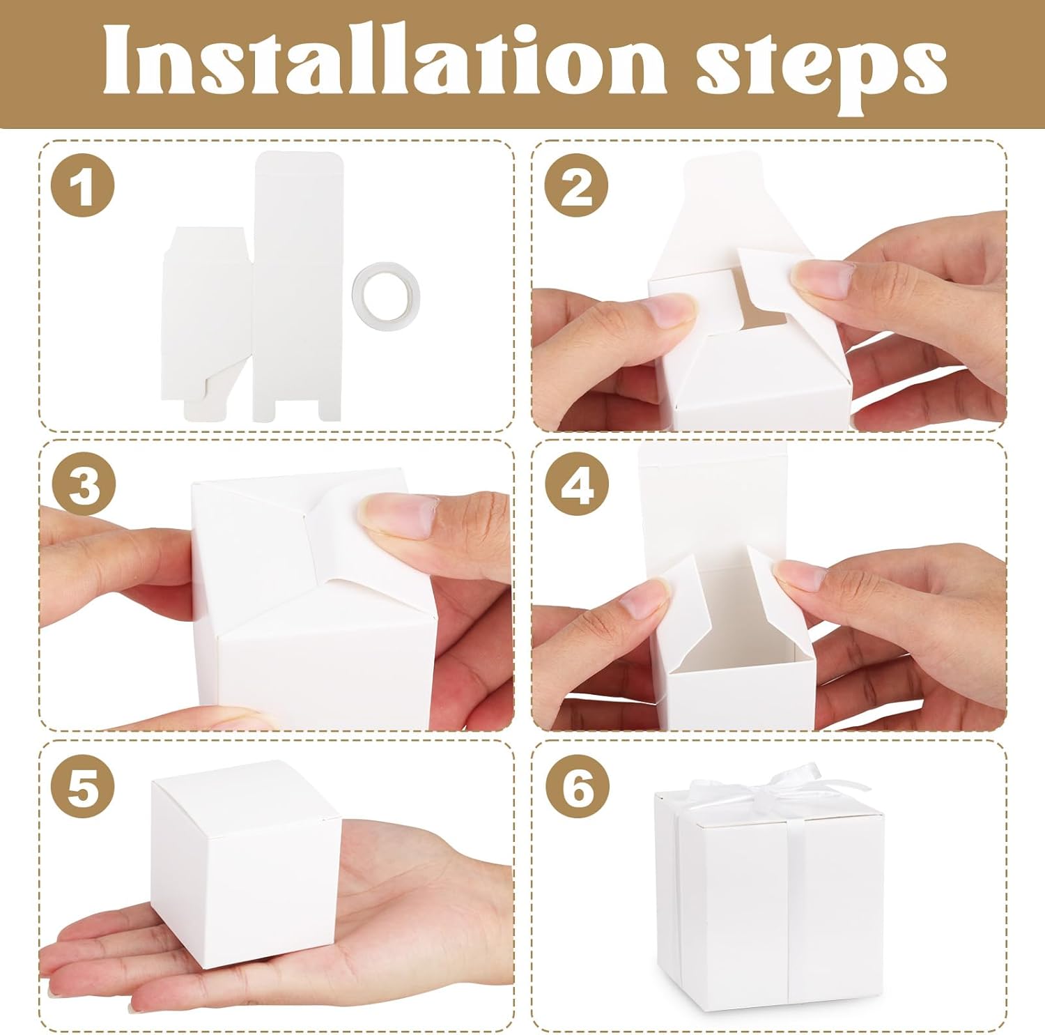 Adecortalk 100 Pcs Mini White Gift Boxes with Ribbons