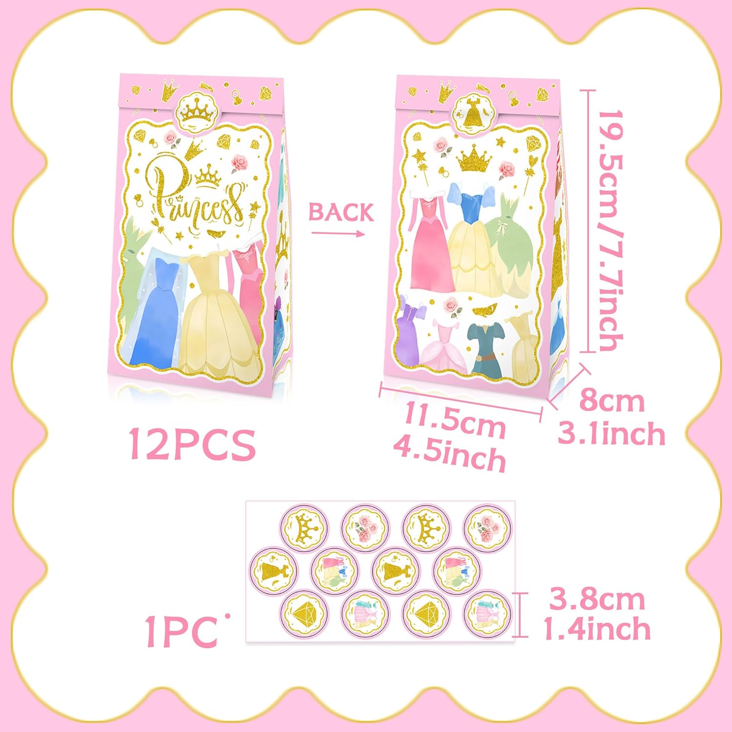 Princess Theme Gift Bags with Handles 12PCS