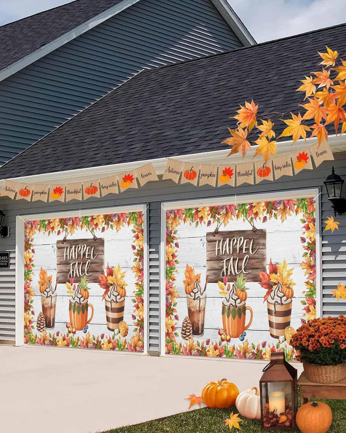 Fall Garage Door Banner 7x8 ft Thankful Decor