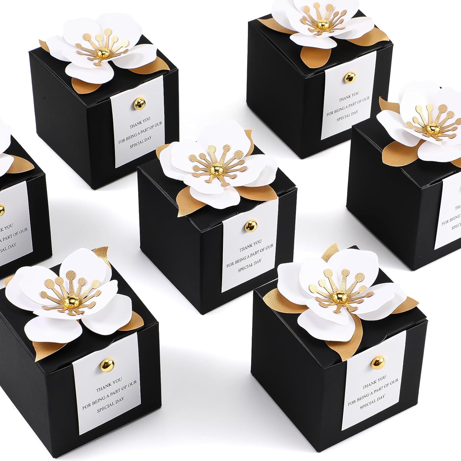 Affrolling 50 Pcs Black Wedding Favor Boxes with Thank You Card