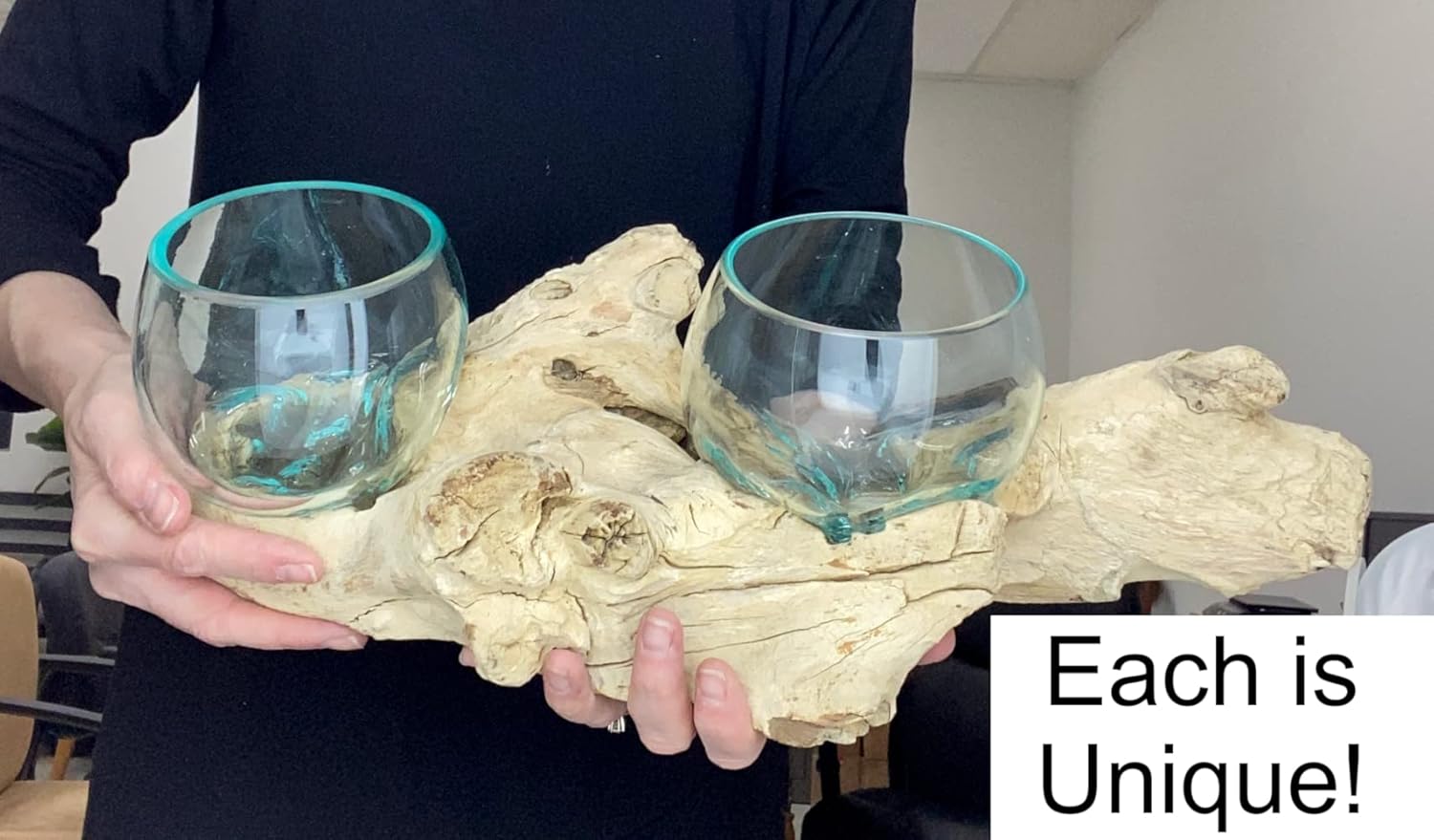 Ruth and Wilde Terrarium Planter Double Melted Glass Vase Bowl Driftwood Candle Holder