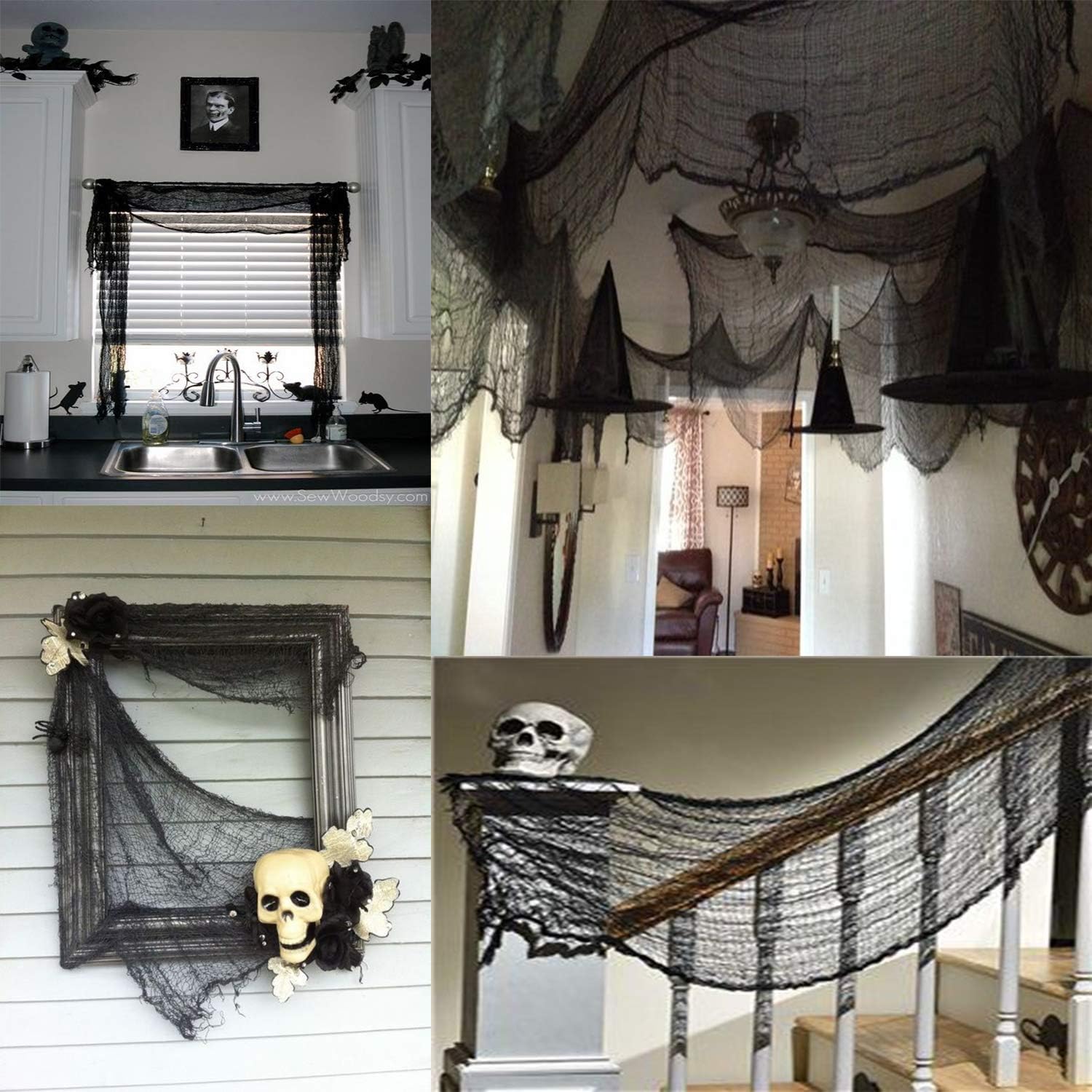 Whaline Halloween Black Creepy Cloth 276x87 Inch Spooky Decoration