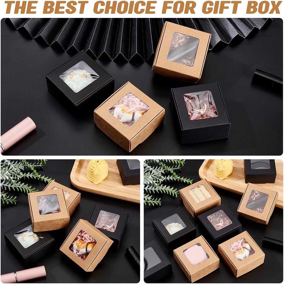 BENECREAT 100-Pack Kraft Gift Boxes with Clear Window