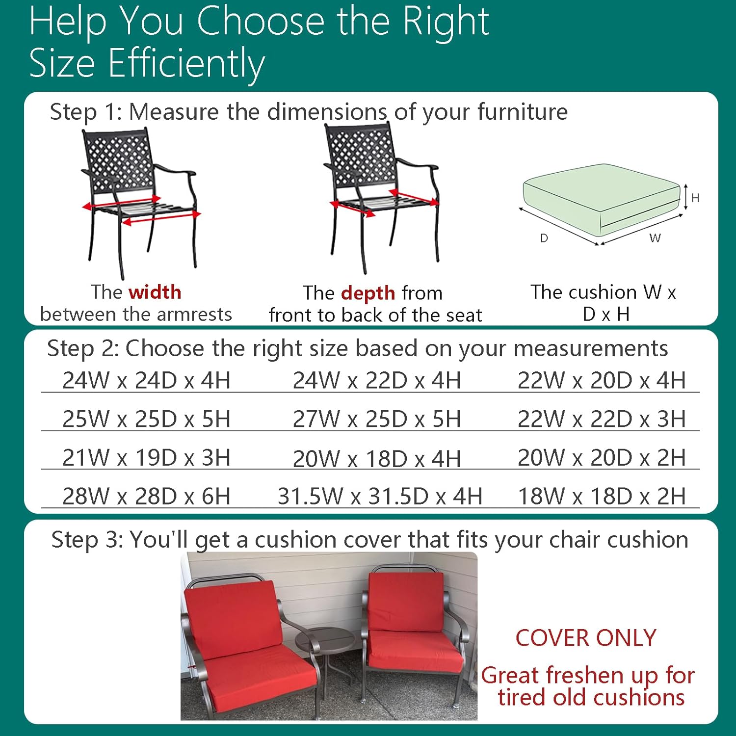 FLYMEI 4Pack 24x24x4 Outdoor Cushion Covers
