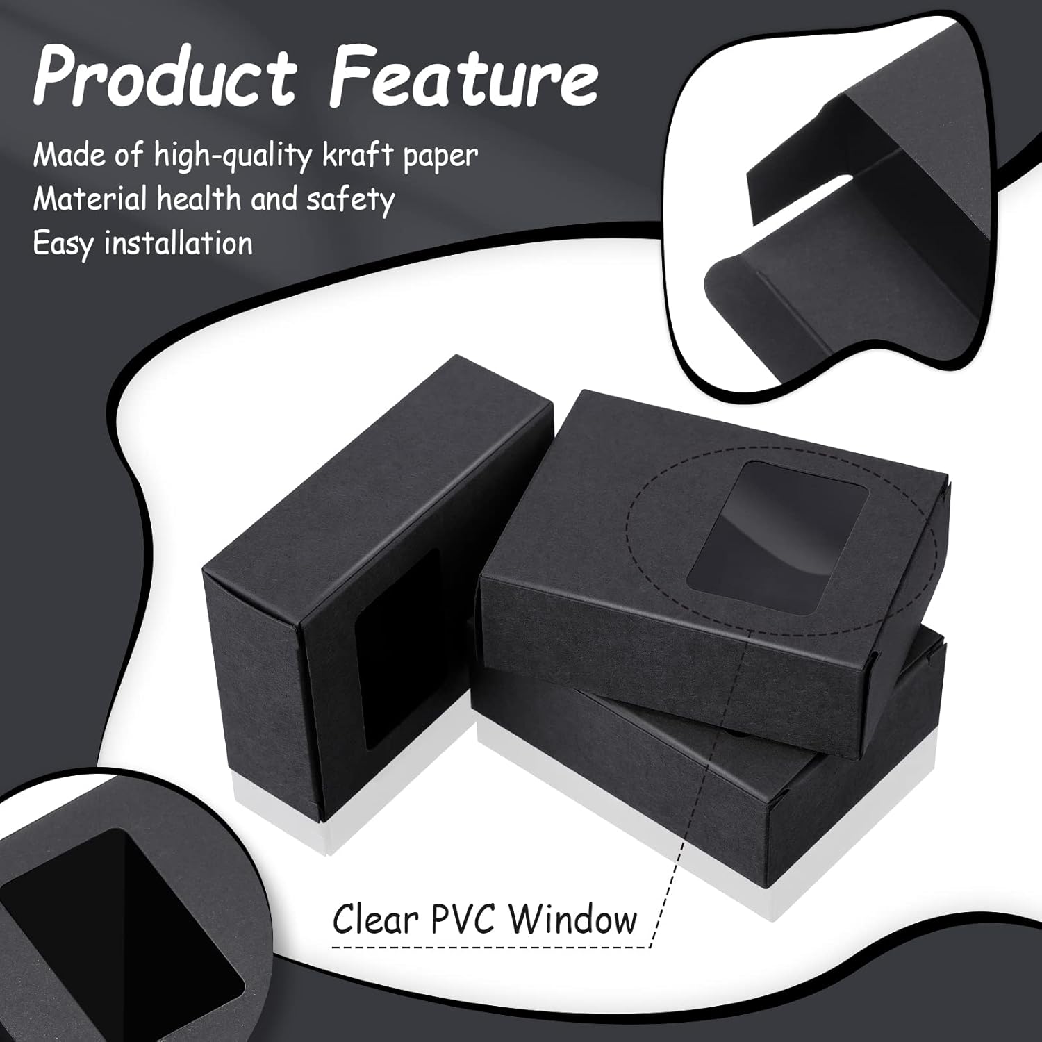 60 Pieces Black Kraft Soap Boxes with Window