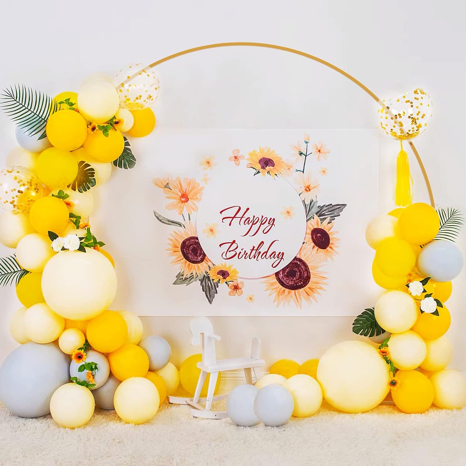 Wokceer 8FT Round Wedding Arch Stand with Gold Frame