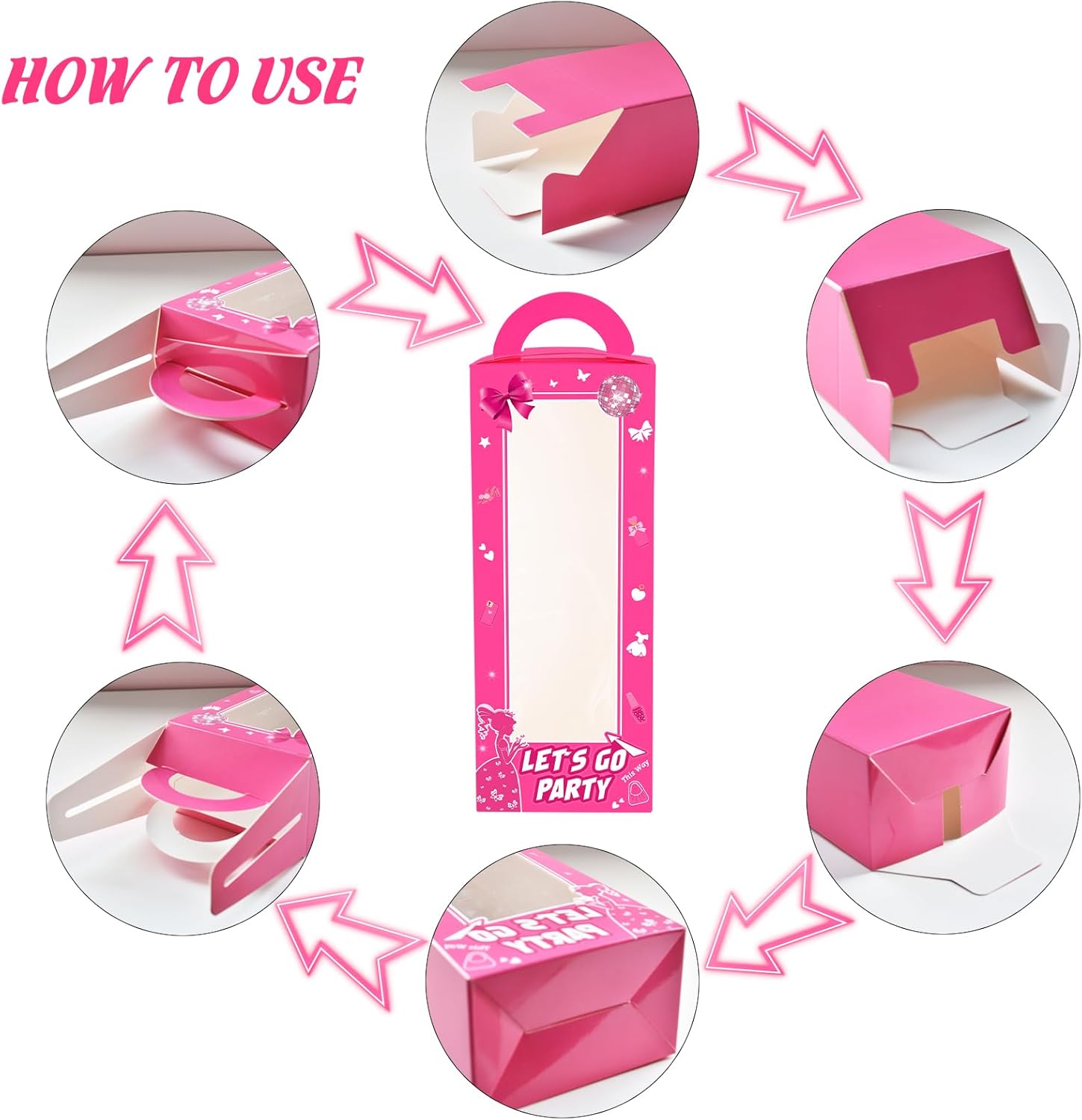 20 Pack Hot Pink Party Favor Boxes with Handles