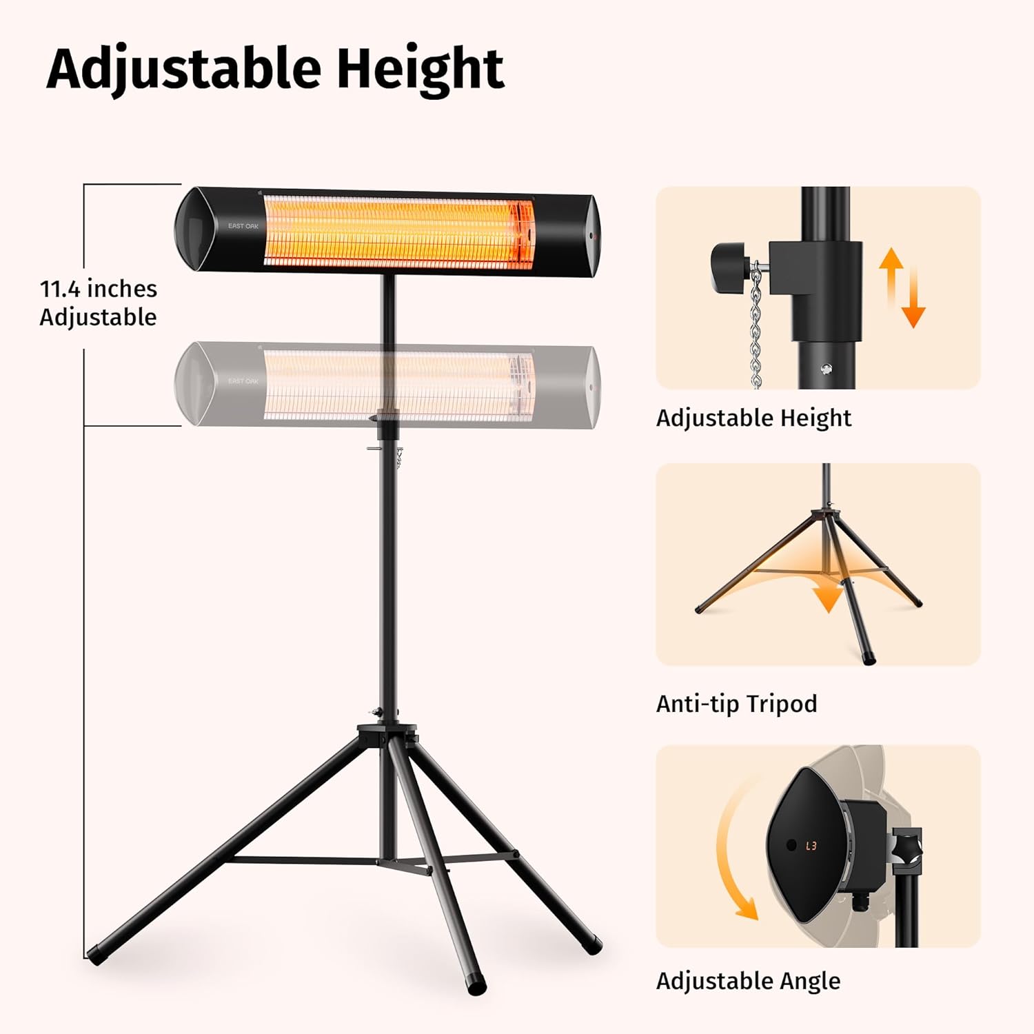 EAST OAK 1500W Infrared Patio Heater with 3 Heat Levels and IP55 Waterproof
