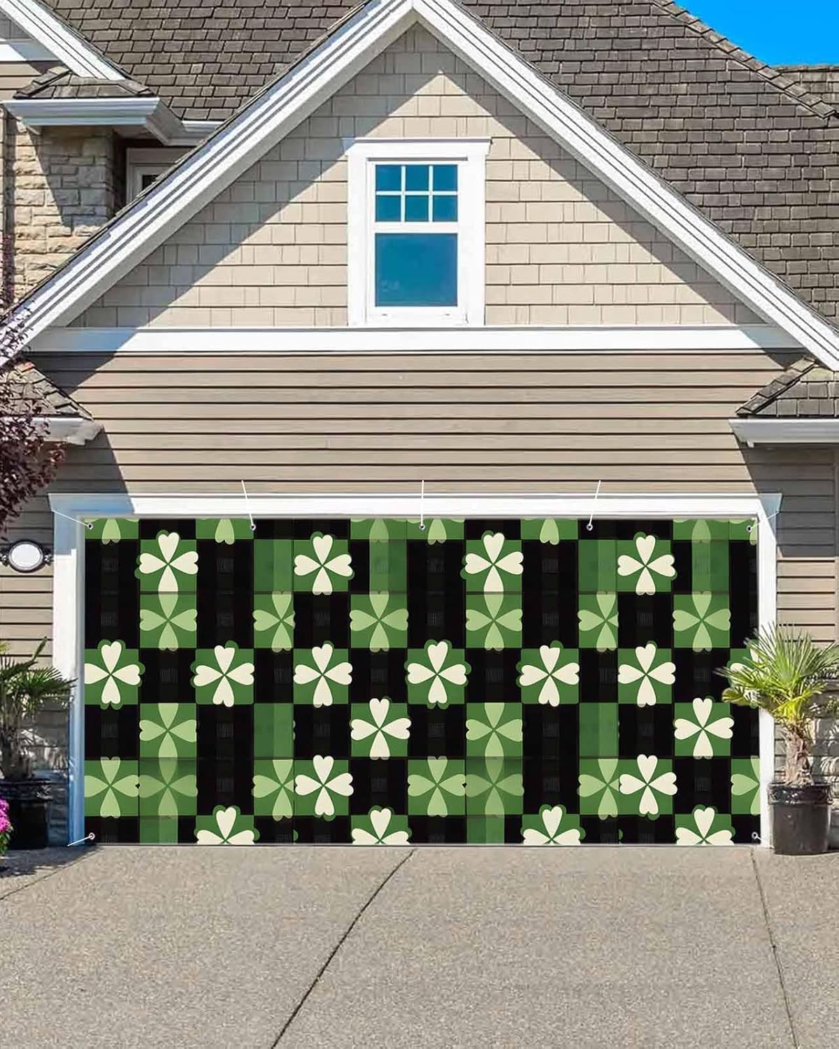 7x8ft St Patricks Day Plaid Garage Door Cover with Grommets