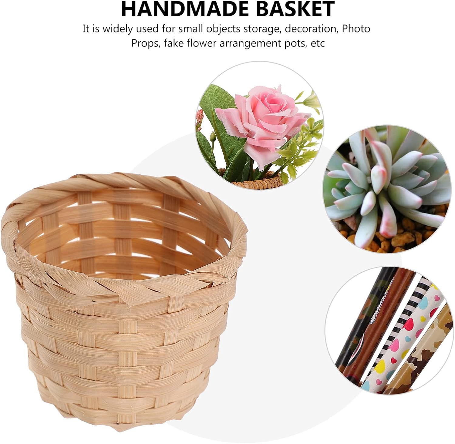 10pcs Mini Bamboo Storage Basket Fruit Holder Woven Basket Plant Container